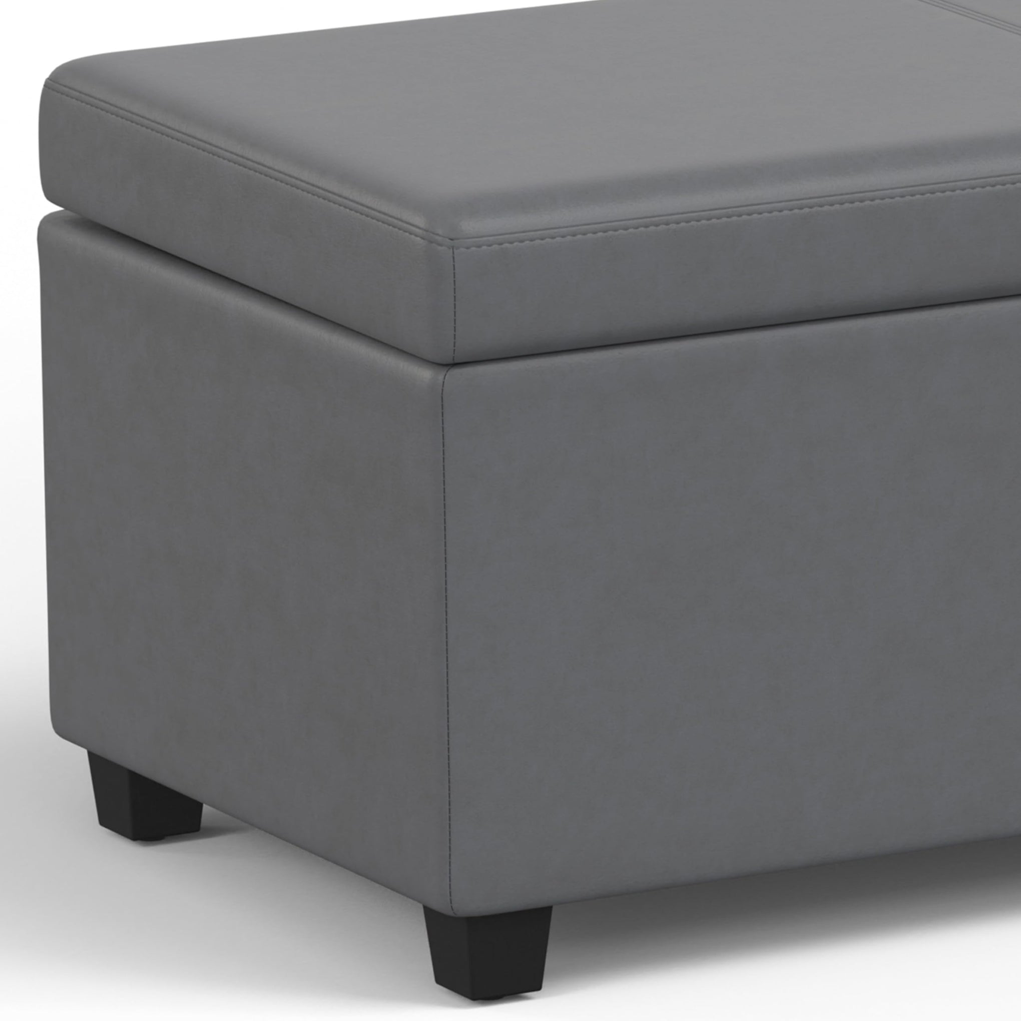 Avalon 54" Wide Vegan Leather Storage Ottoman in Stone Grey