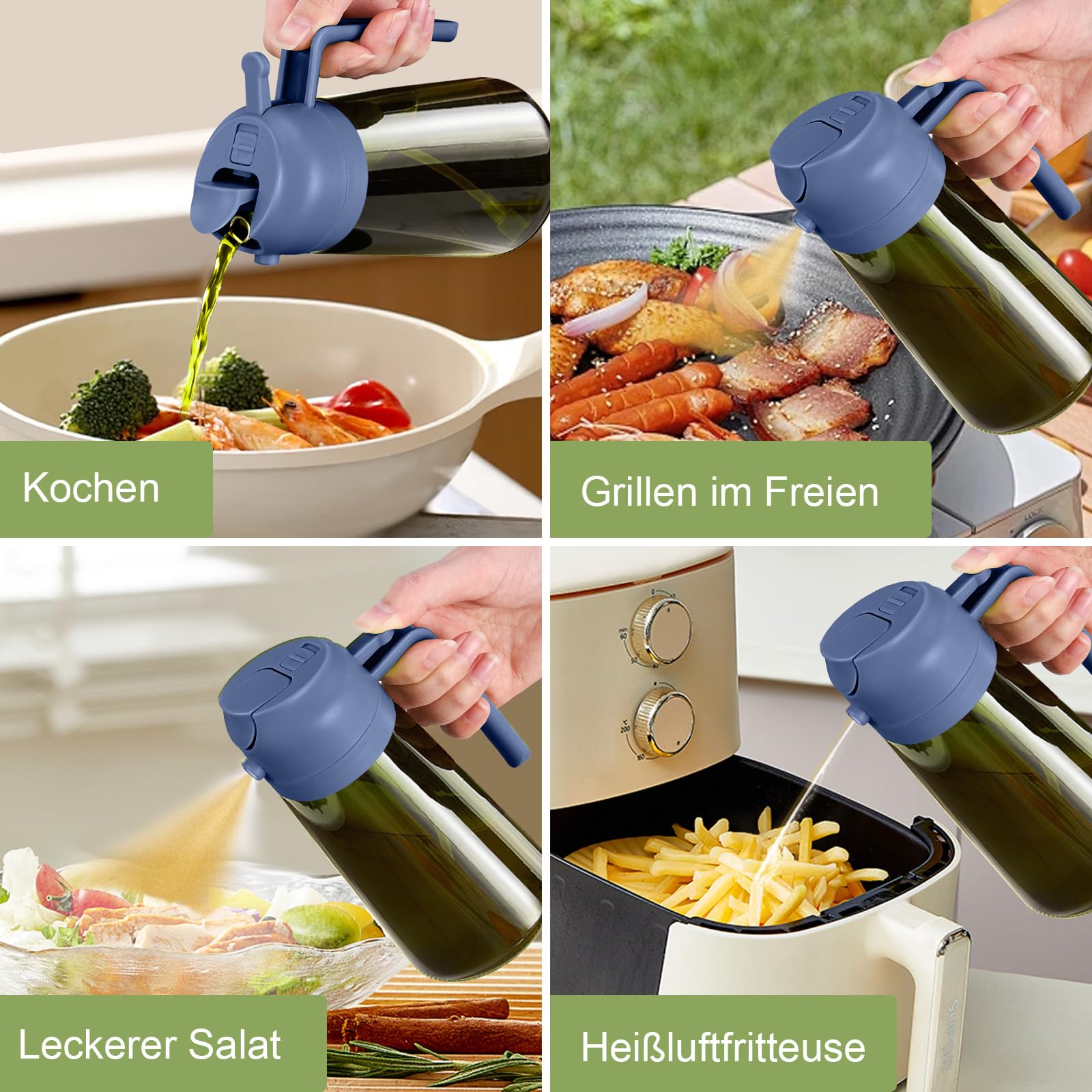 2Pcs 16oz 470ml Dark Green Oil Sprayer for Cooking with Stickers