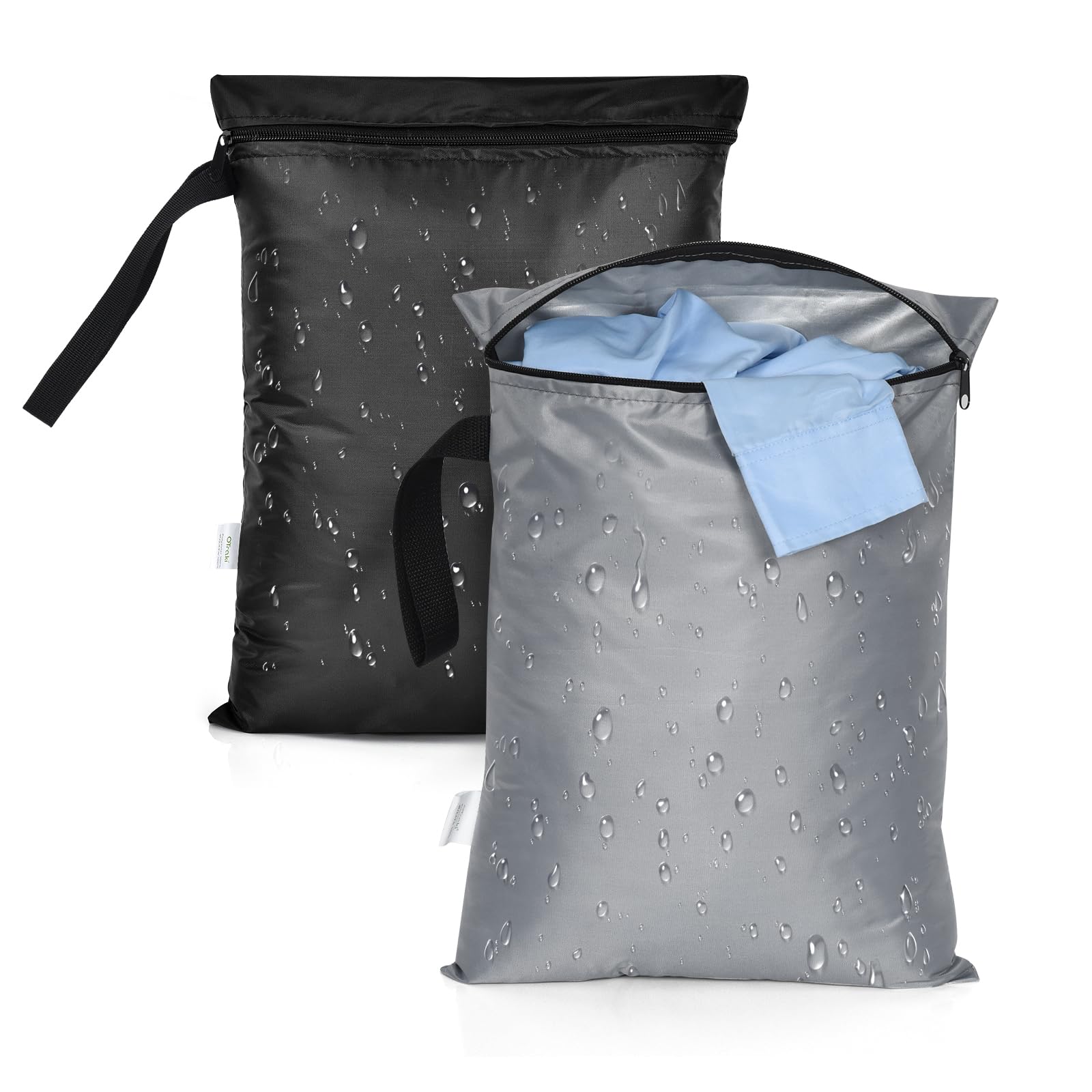2PCS Waterproof Bag for Swimsuit 12x16 inch Wet Dry Bags With Portable Handle & Zipper Reusable Travel Wet Clothes Gym Bag Storage for Beach Drying Do Not Exceed 176℉ Black&Grey (2 Count)