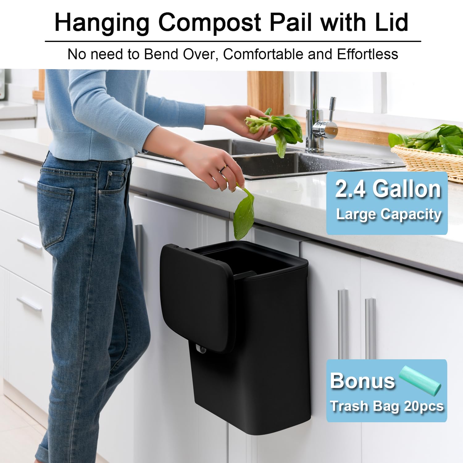 2.4 Gallon Kitchen Compost Bin for Counter Top or Under Sink