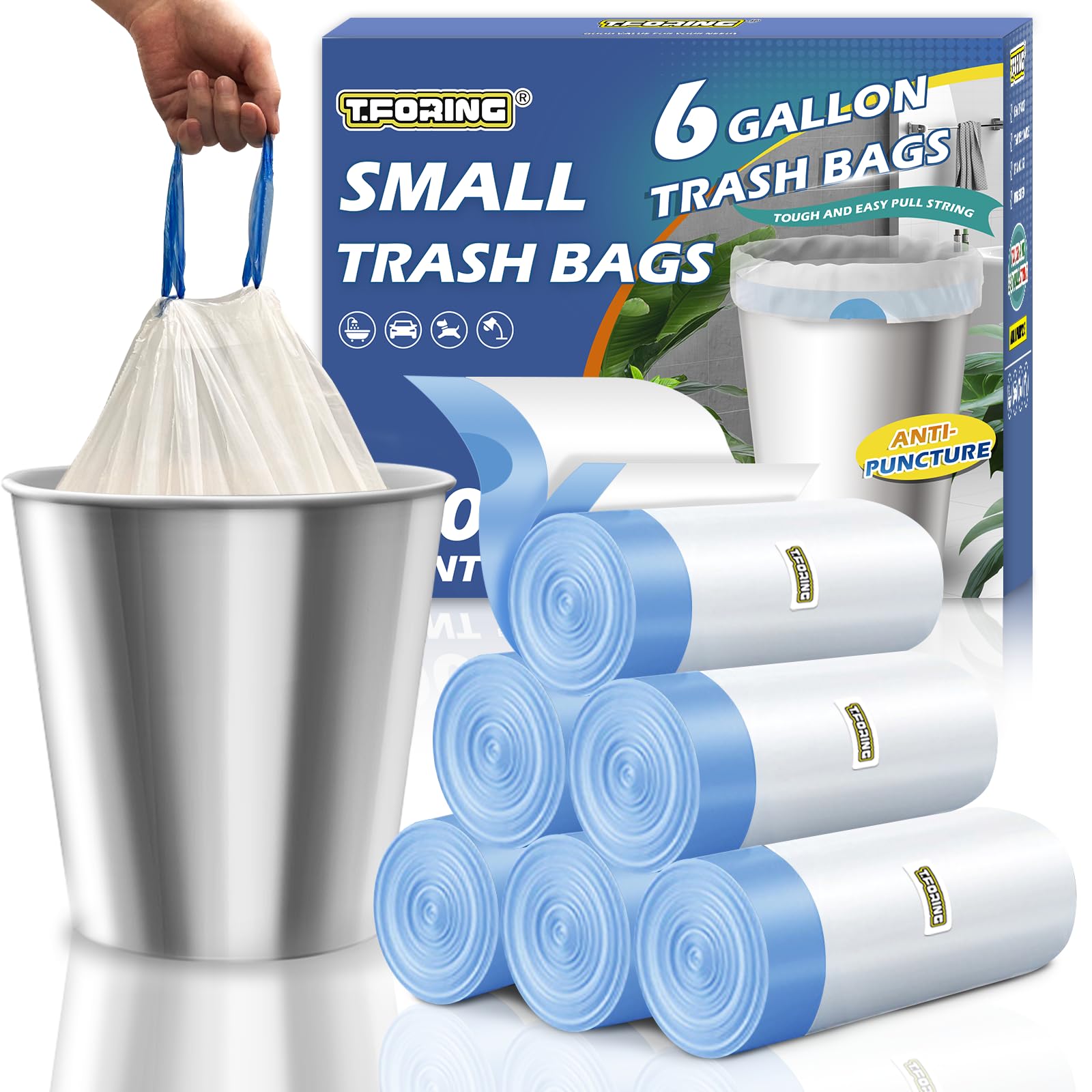 Medium 6 Gallon Trash Bags Drawstring (120 Count)
