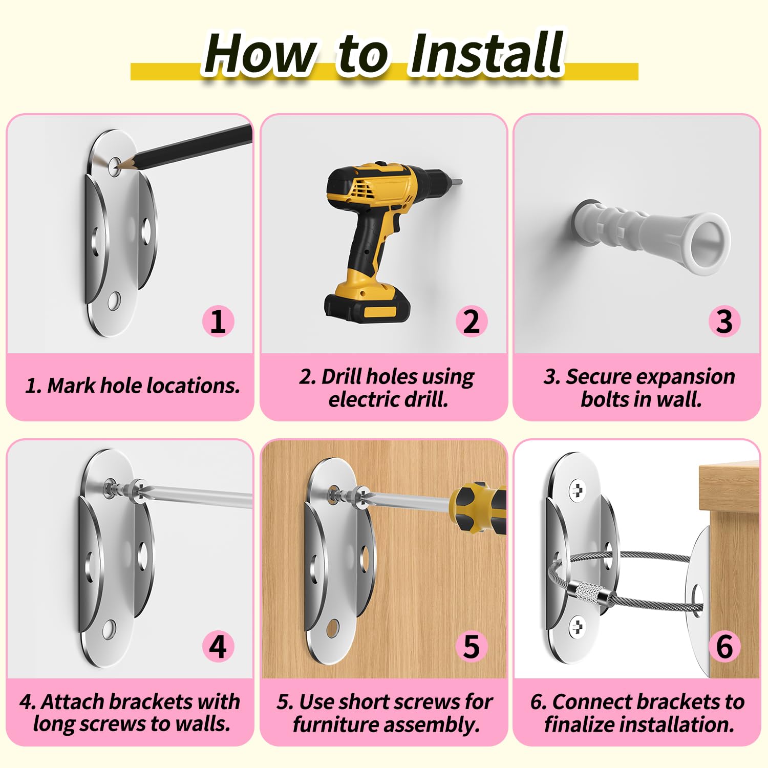 Anti Tip Furniture Anchors (6 Count)