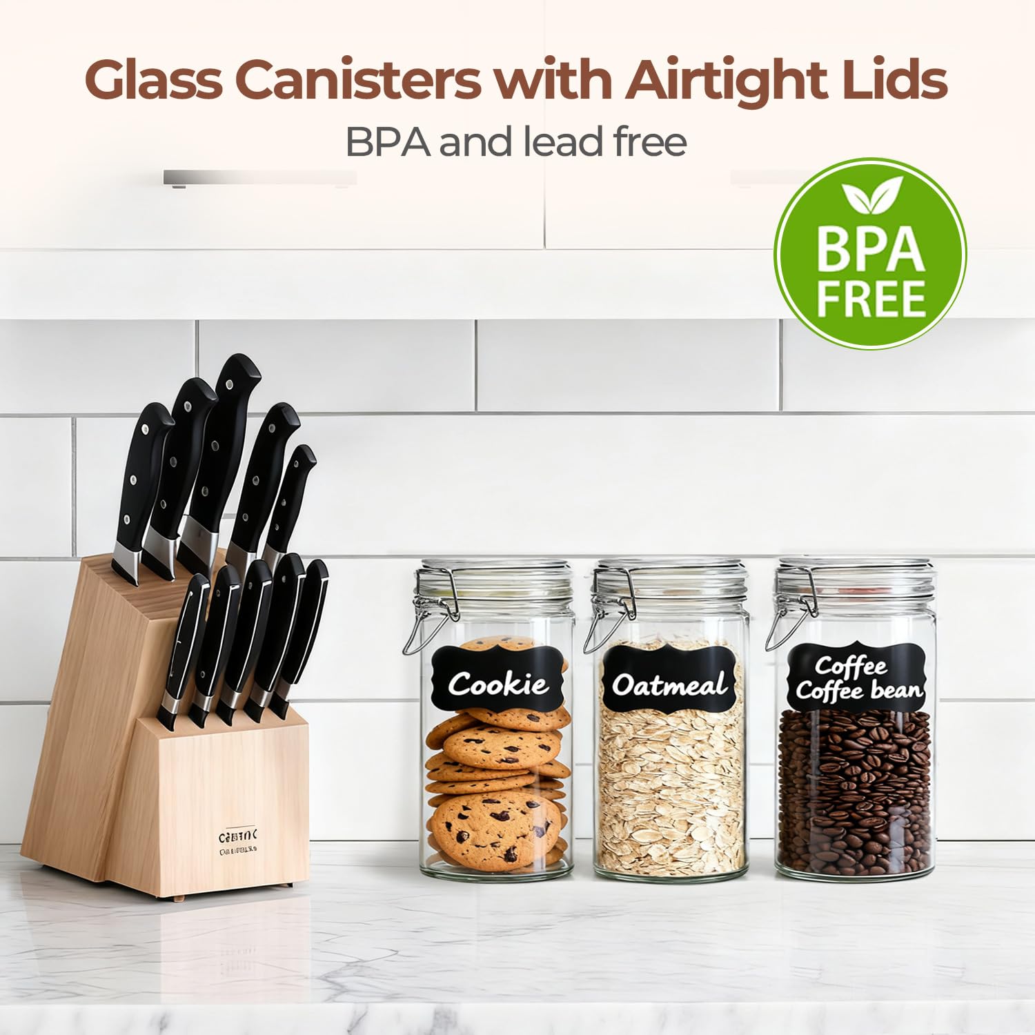 Glass Pantry Jars with Airtight Lids 34 oz 3 Pack Coffee Canisters (3 Count)