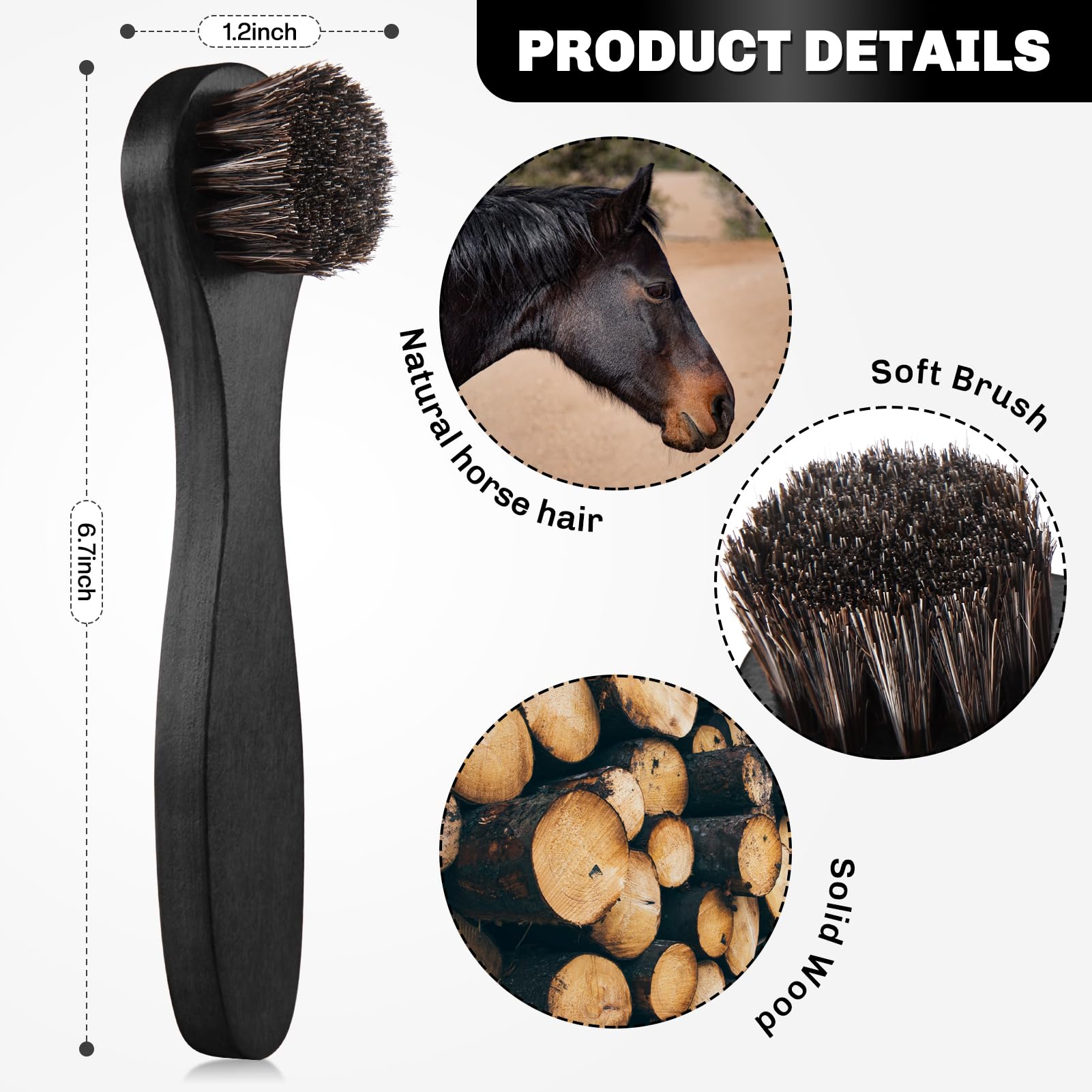 4 Pcs Horsehair Shine Shoes Brush Kit Polish Dauber Applicators Cleaning Leather Shoes Boots Care Brushes Suede Cleaner Brush with Microfiber Shoe Cloth