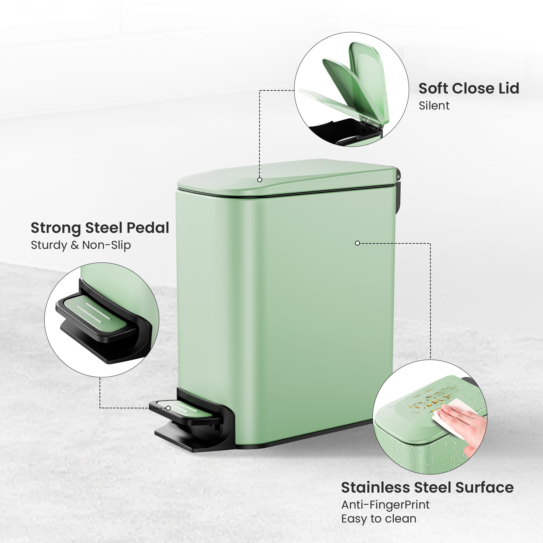 Small Bathroom Trash Can with Lid