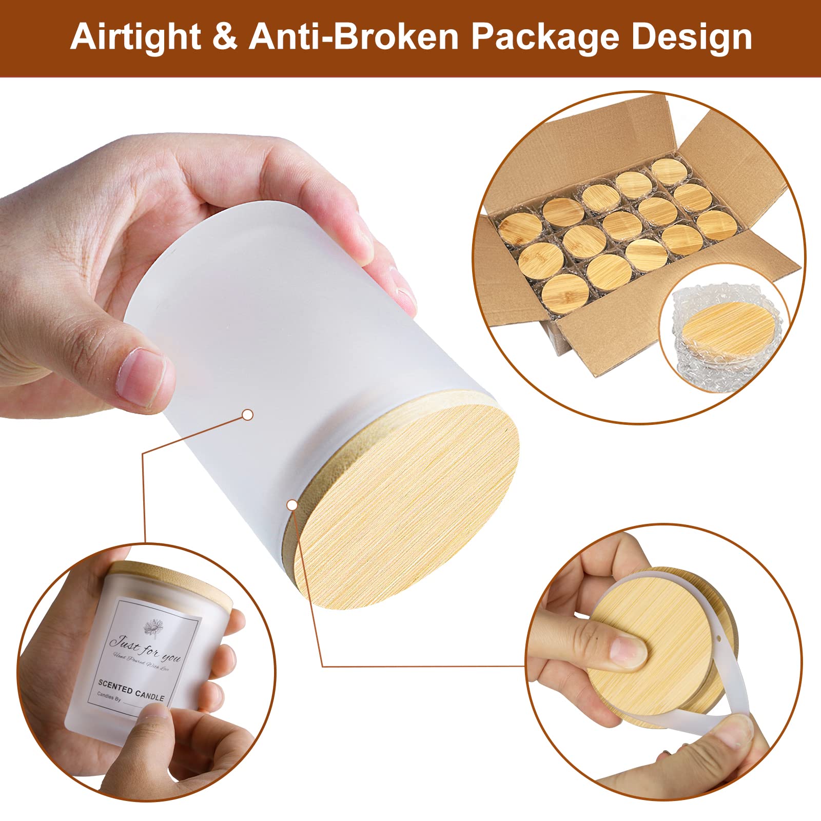 15 Pack 7 OZ Frosted Empty Candle Jars with Bamboo Lids (15 Count)