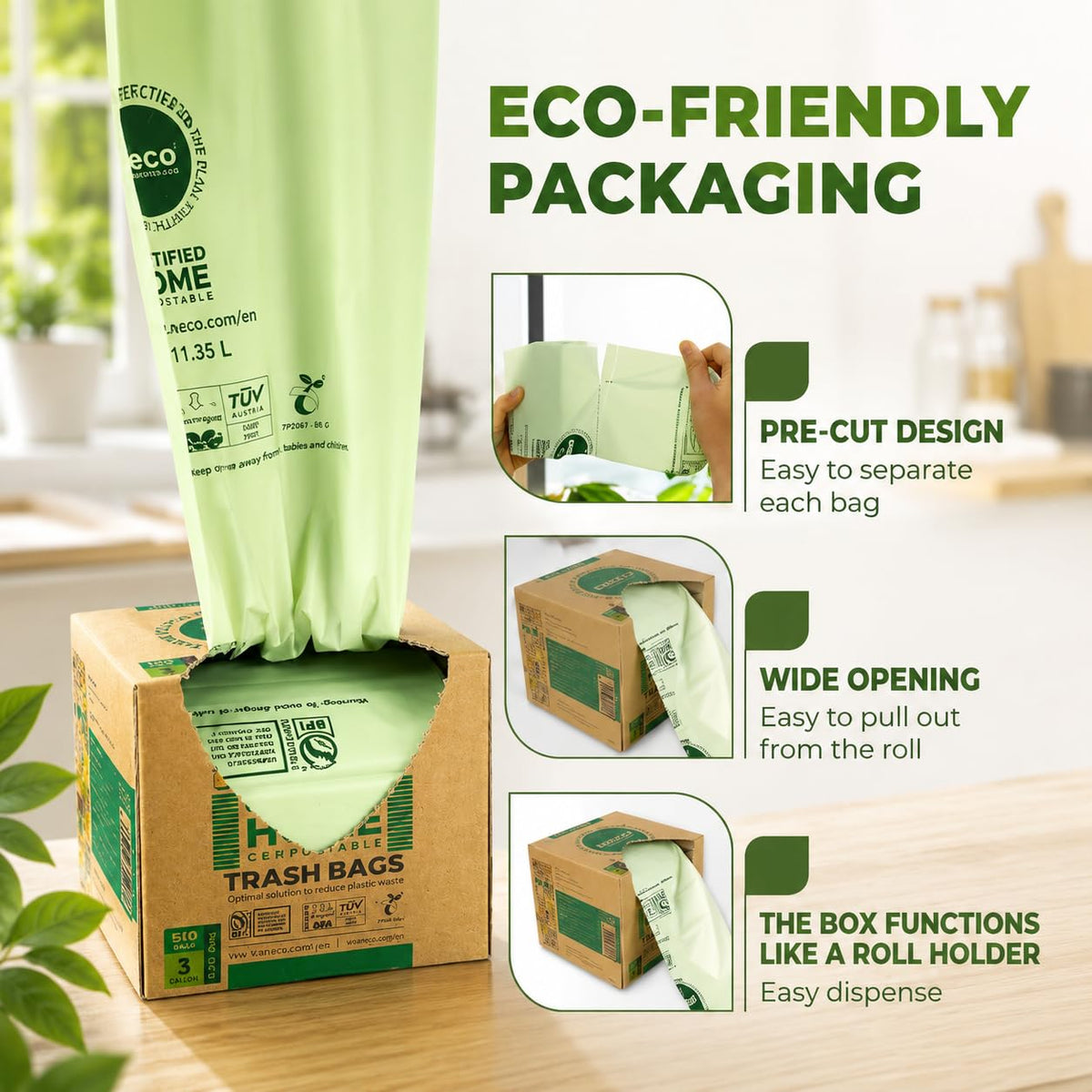 100% Compostable Food Waste Bags 3 Gallon (99.99 Count)