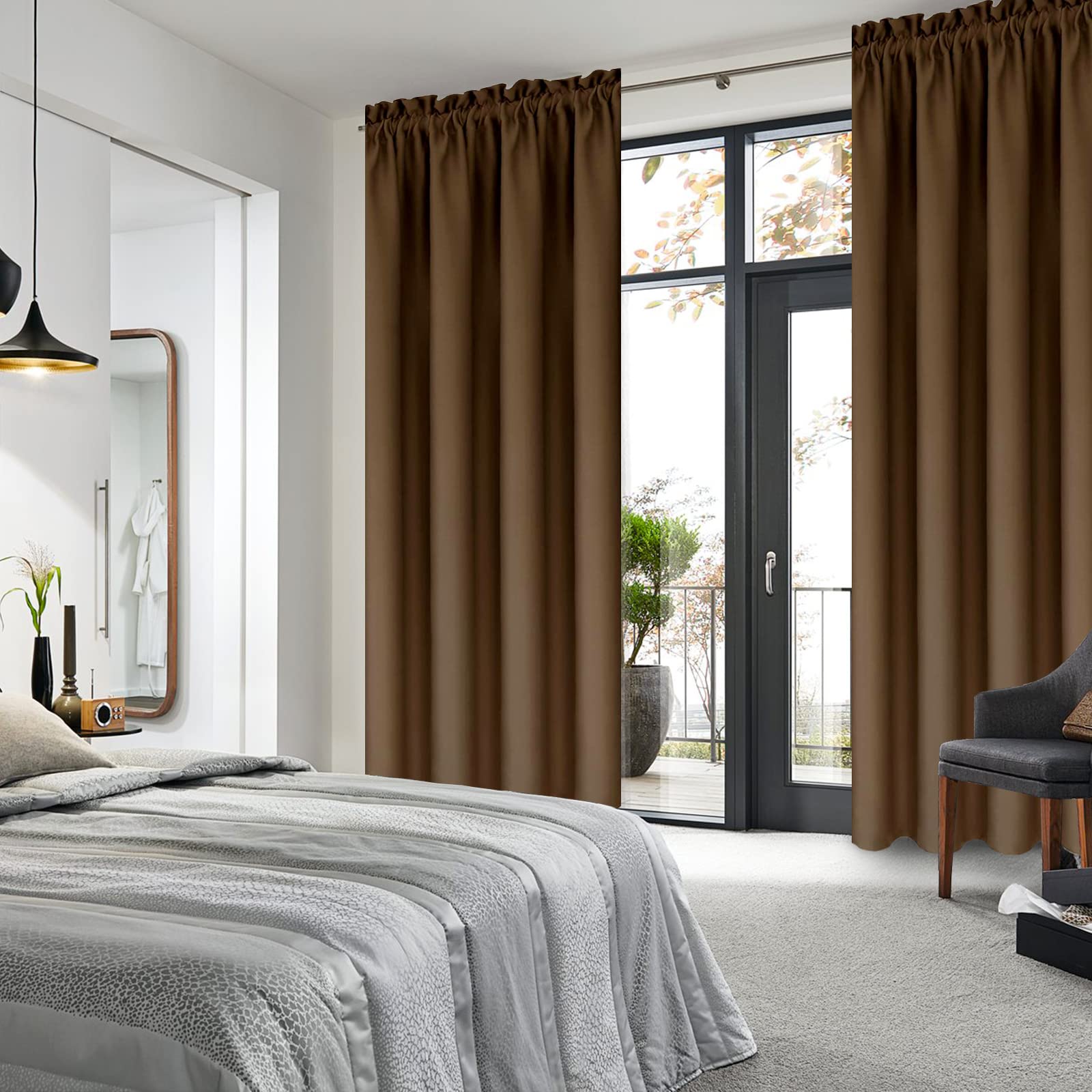 Blackout Curtains for Bedroom Living Room 38 x 84 Inch Long Brown (2 Count)