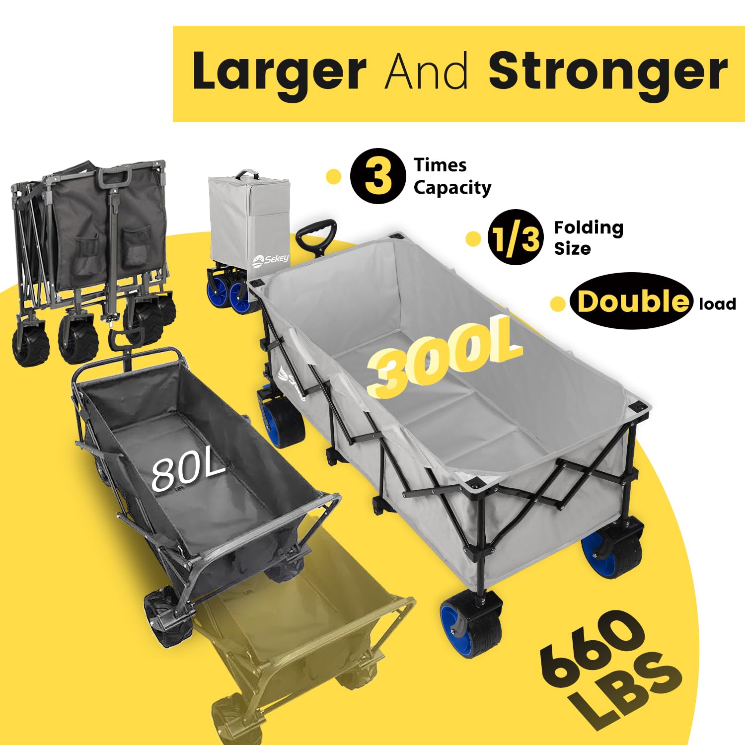 Extended Collapsible Foldable Wagon with 660lbs Weight Capacity