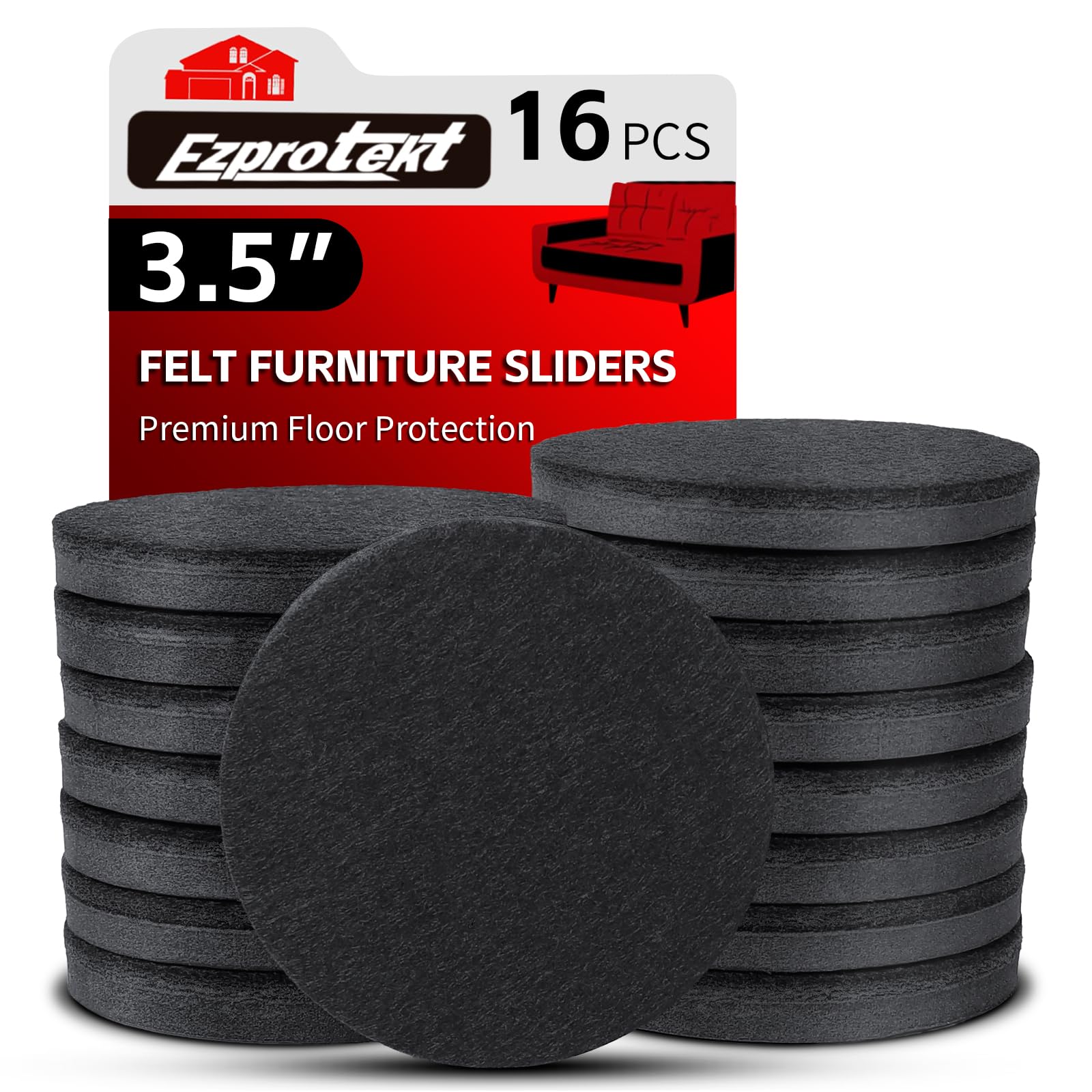 3.5" Felt Furniture Movers Sliders for Hardwood & Vinyl Floors (16 Count)