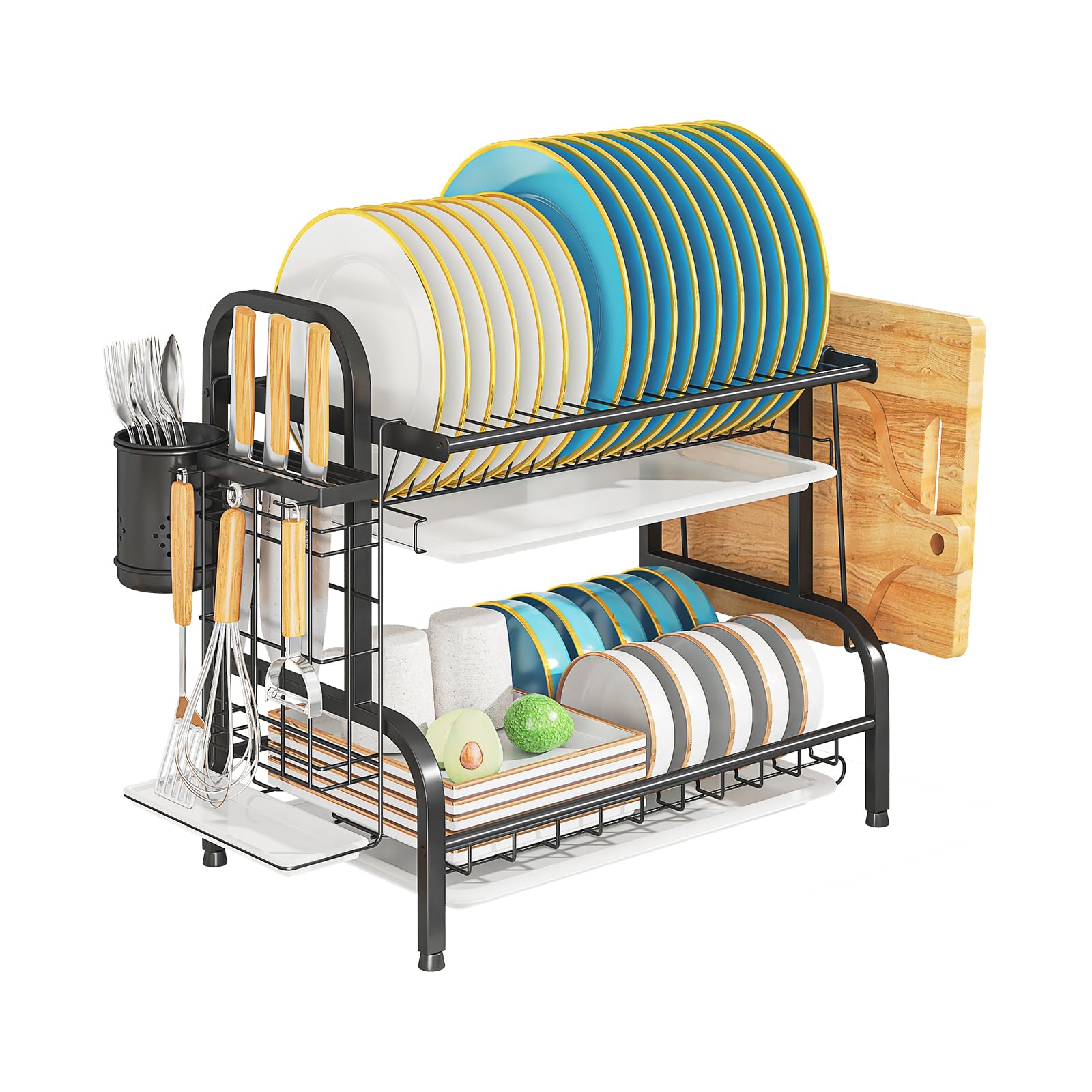 2 Tier Stainless Steel Dish Drying Rack with Drainboard