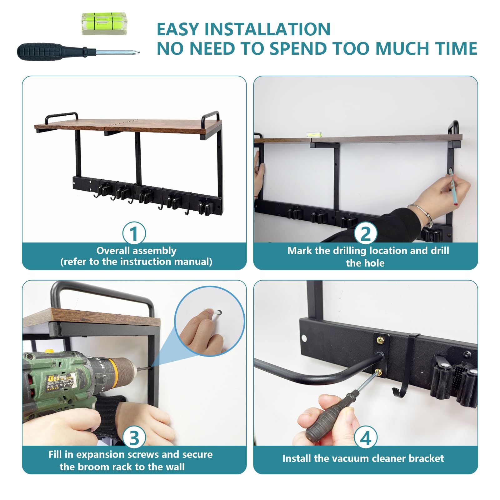 Broom Holder Wall Mount With Cleaning Supplies Organizer Shelf Broom And Mop Organizer Wall Hanging With Vacuum Holder Wall Mount