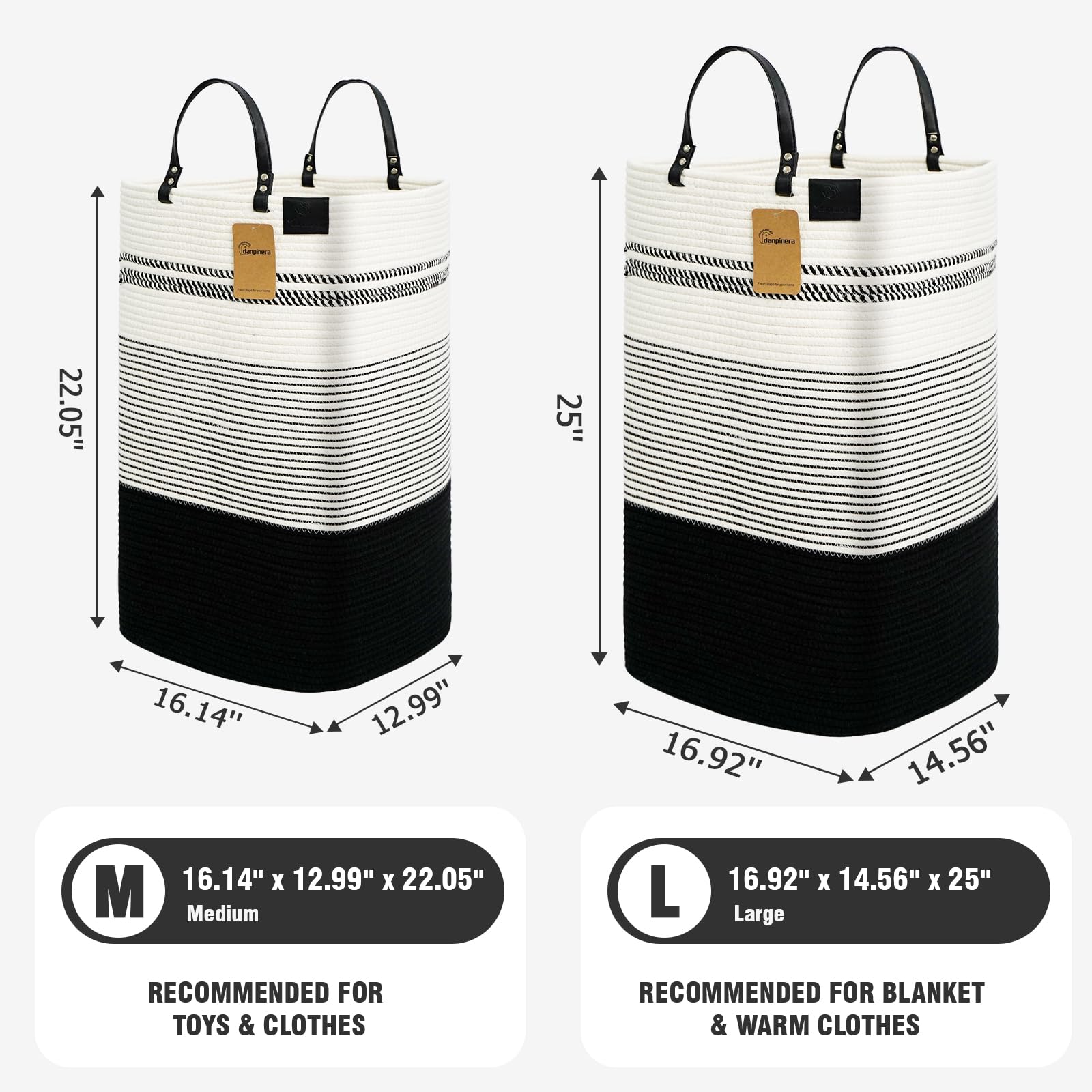 75L Woven Laundry Hamper with Long Leather Handles (67.2 Ounce)
