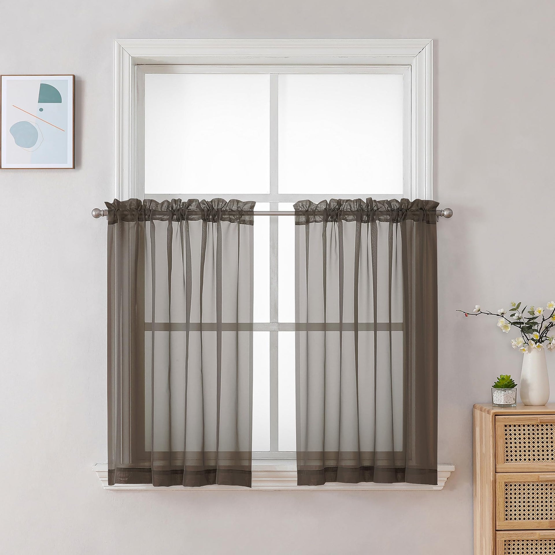 Chocolate Brown Sheer Curtains 30 inch Length 2 Panels (2 Count)