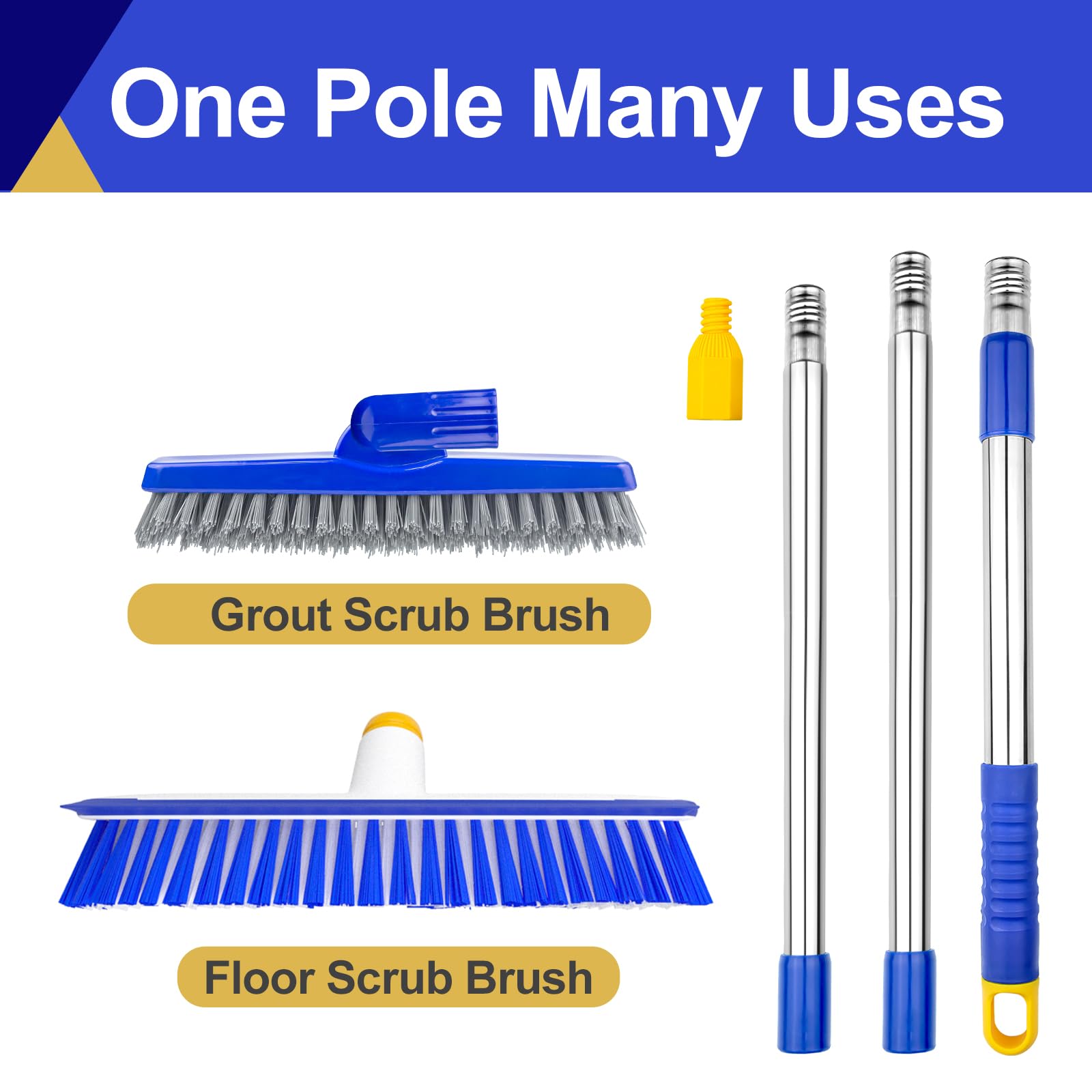 12" Wide Floor Scrub and Grout Brush Set With Long Extendable Handle