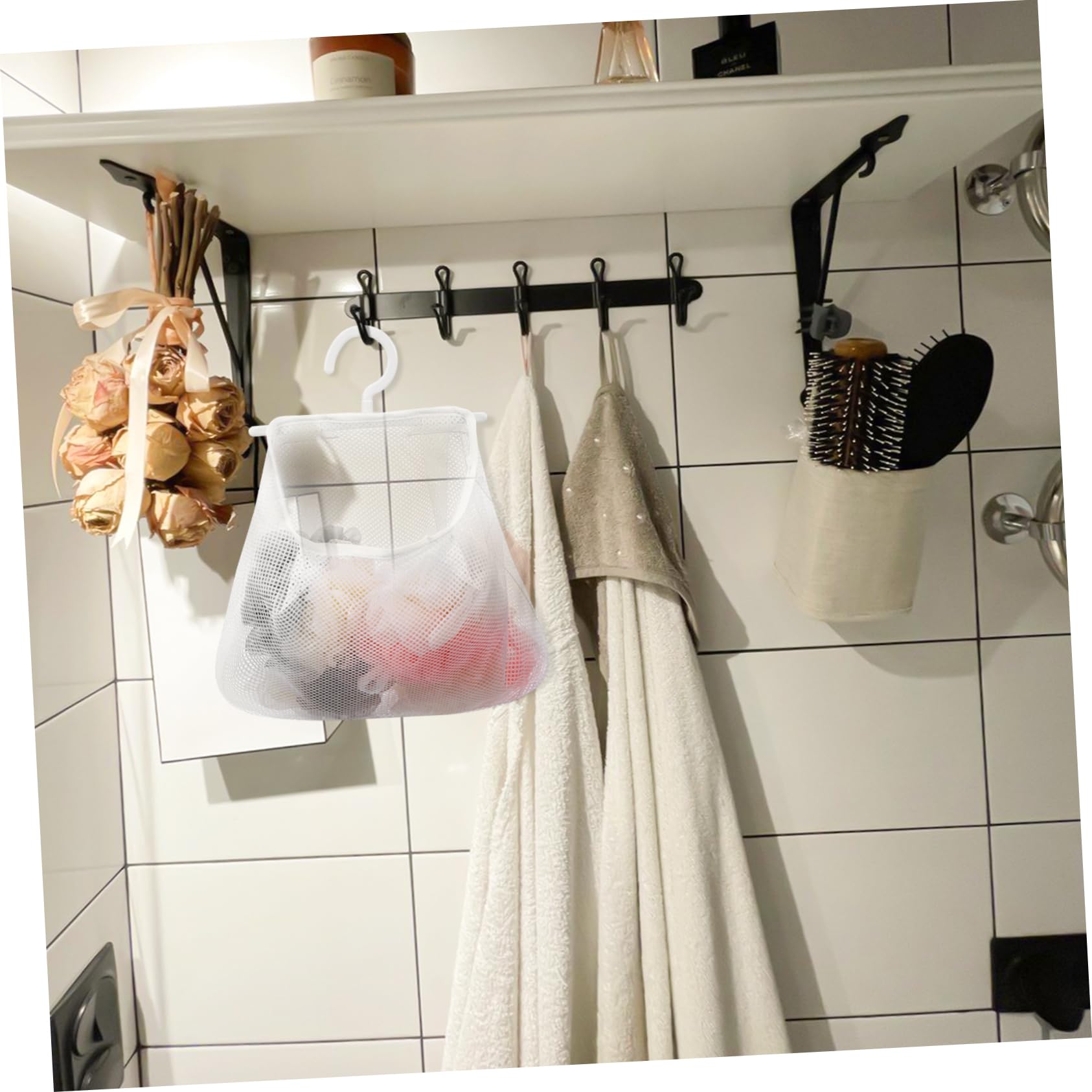 5pcs Mesh Hanging Bag Hanging Clothes Travel White Polyester Fruit
