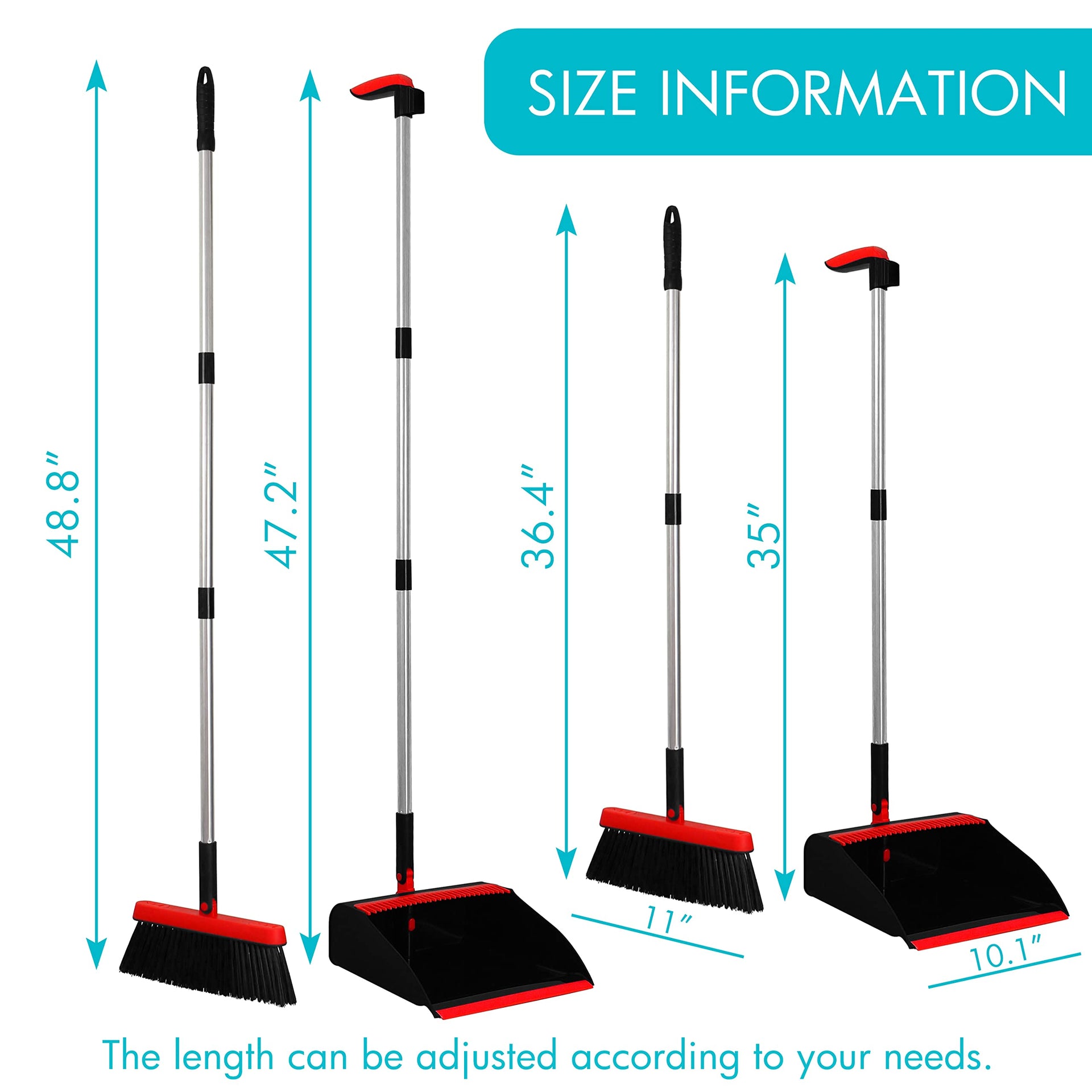 2 Pack Broom and Dustpan Set with 48" Long Handle Black (2 Count)