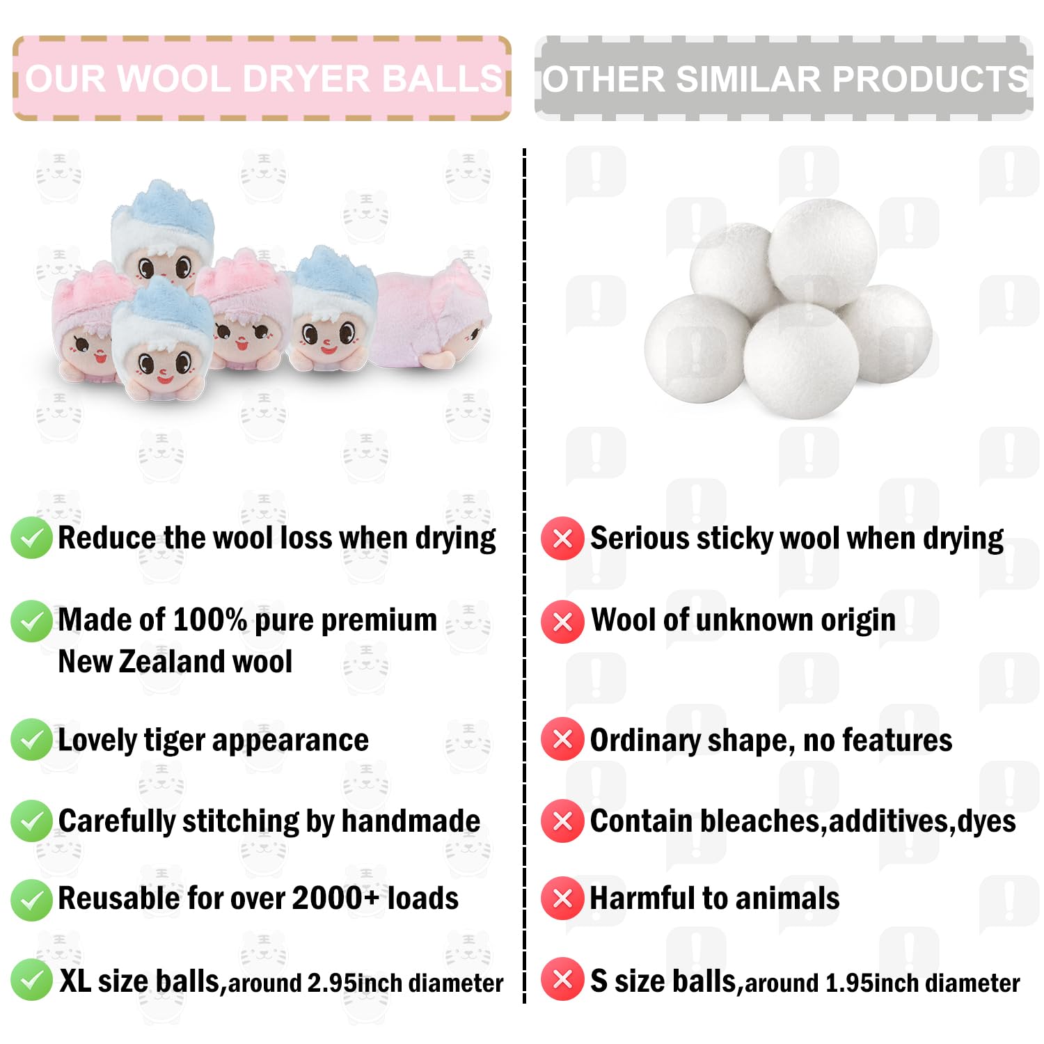 XL Organic Premium Reusable Wool Dryer Balls 6 Pack