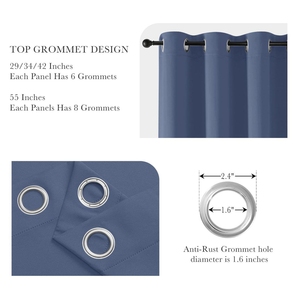 Blue Haze Blackout Curtains for Bedroom 84 Inch Length (2 Count)