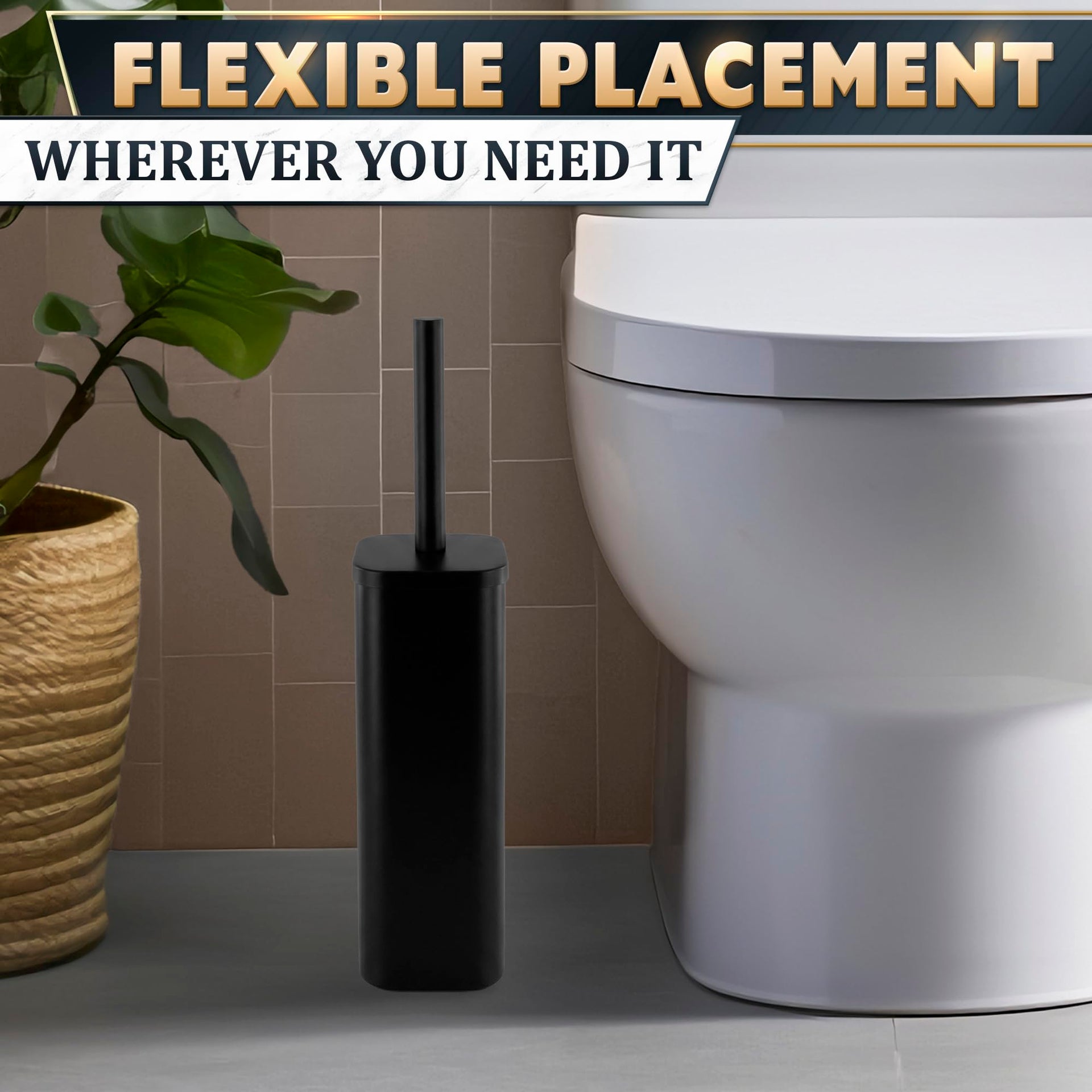 Black Toilet Brush and Holder Set for Modern Bathrooms