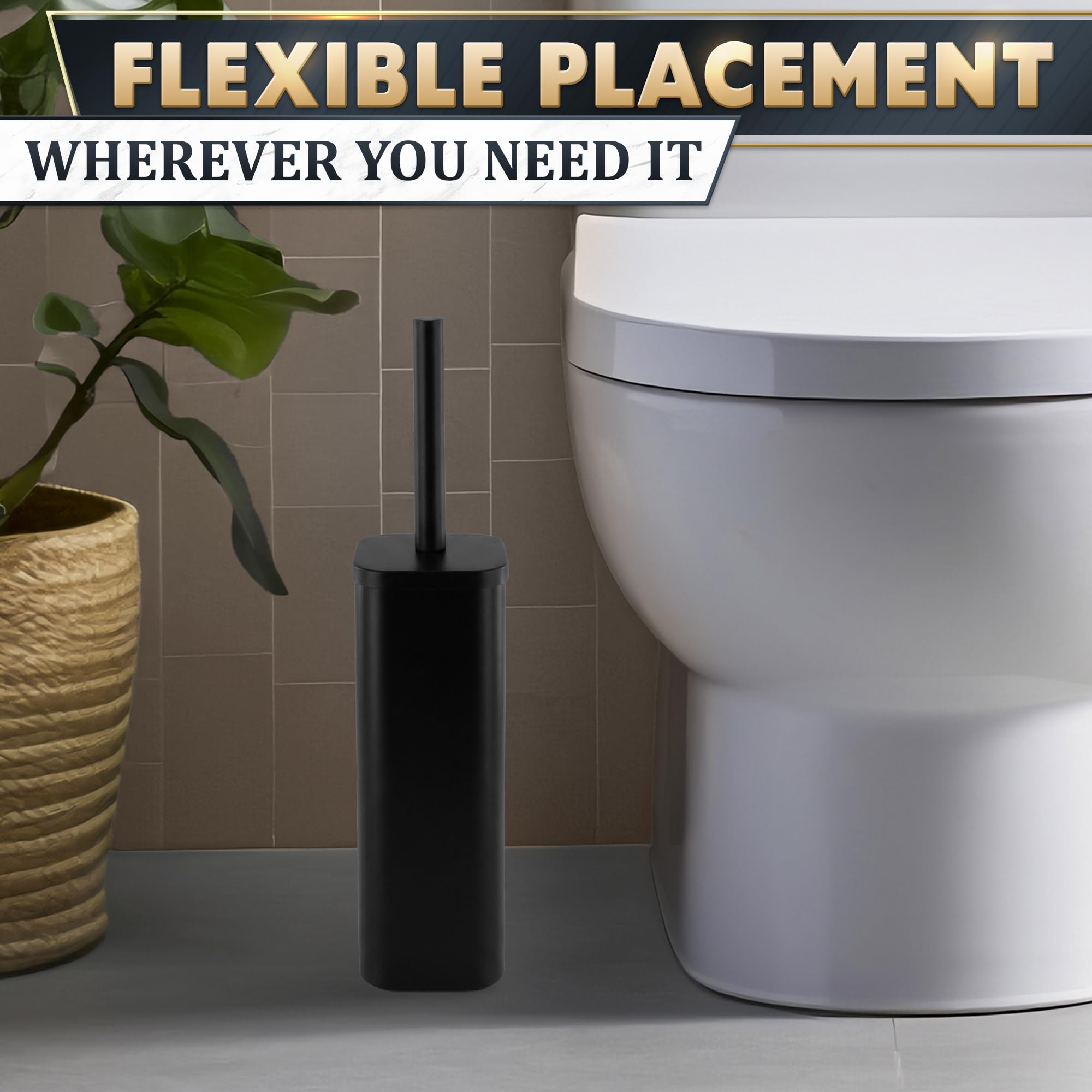 Black Toilet Brush and Holder Set for Modern Bathrooms
