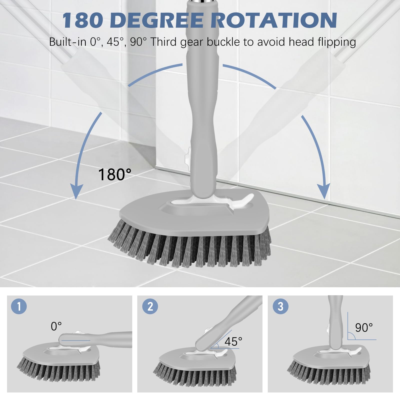 4-in-1 Tile Tub Floor Scrubber with V-Shaped Grout Brush, Gray