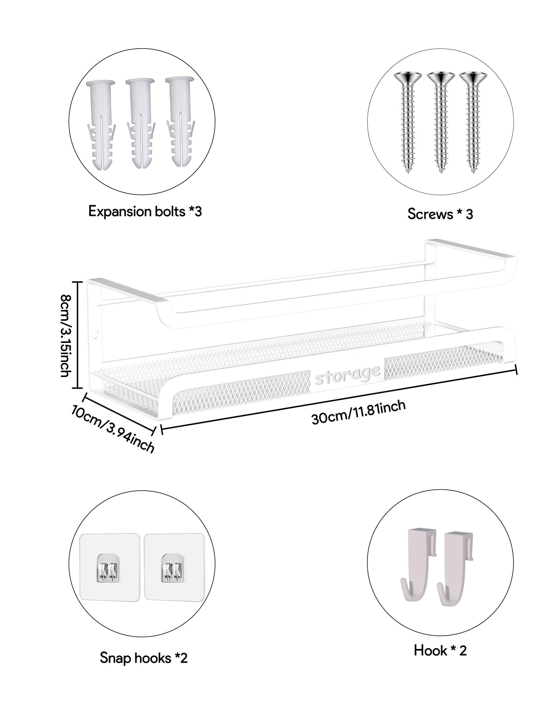 Spice Rack Wall Mount with Hooks (4 Count)