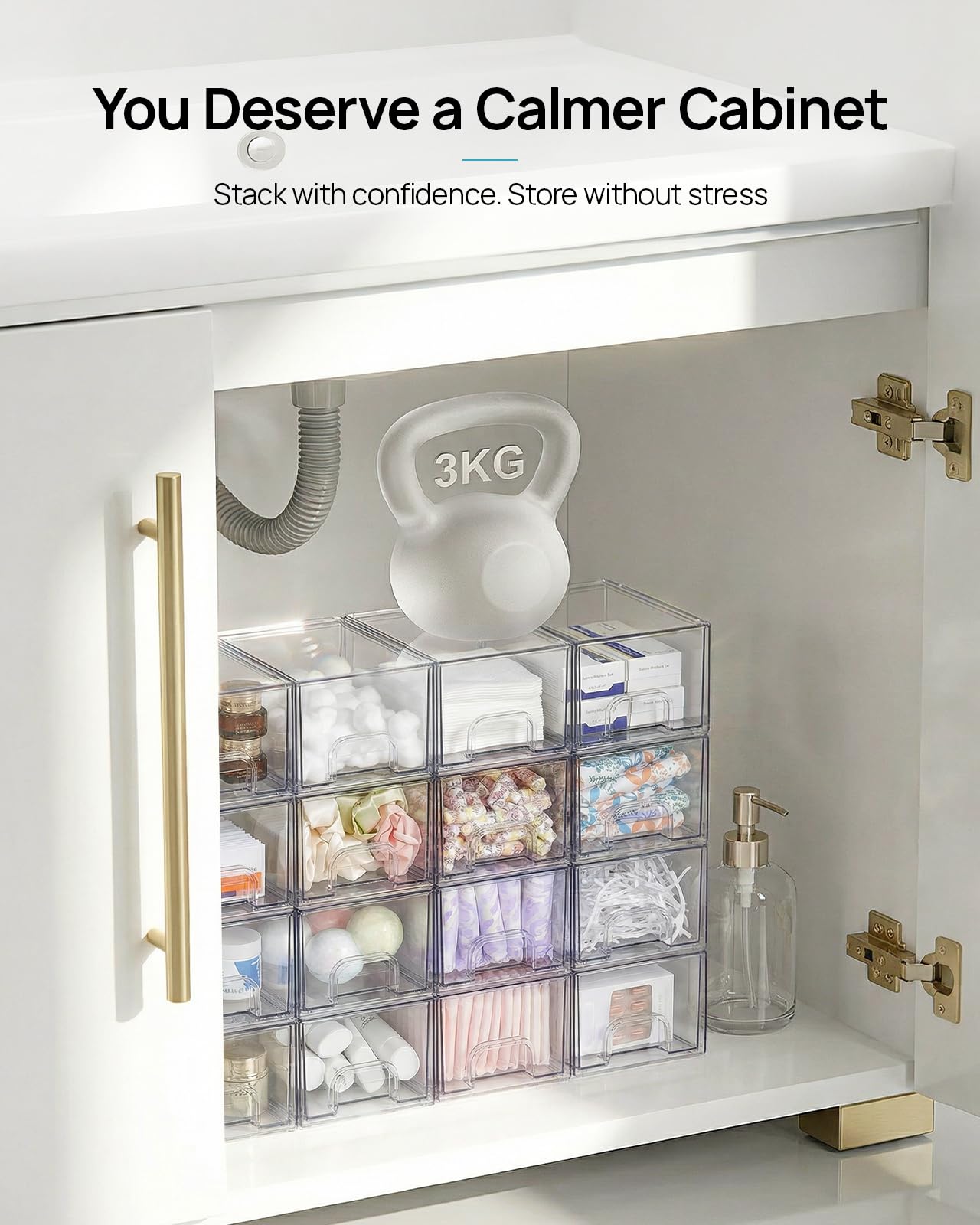 10 Pack Small Clear Stackable Storage Drawers (10 Count)