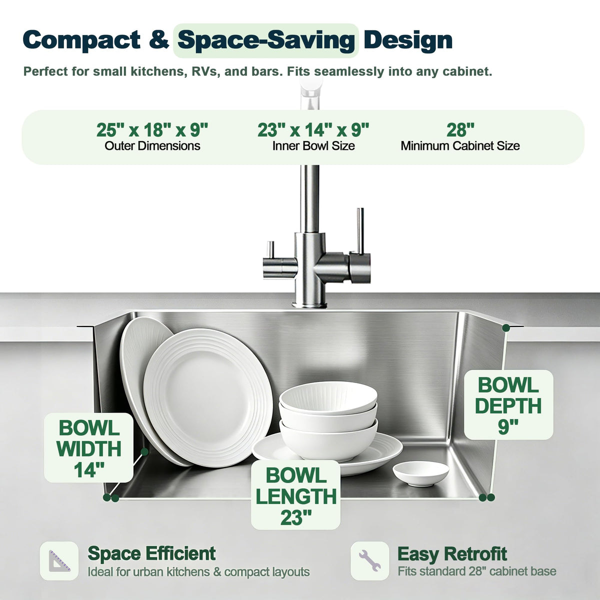 25x18 Inch Kitchen Sink Drop in