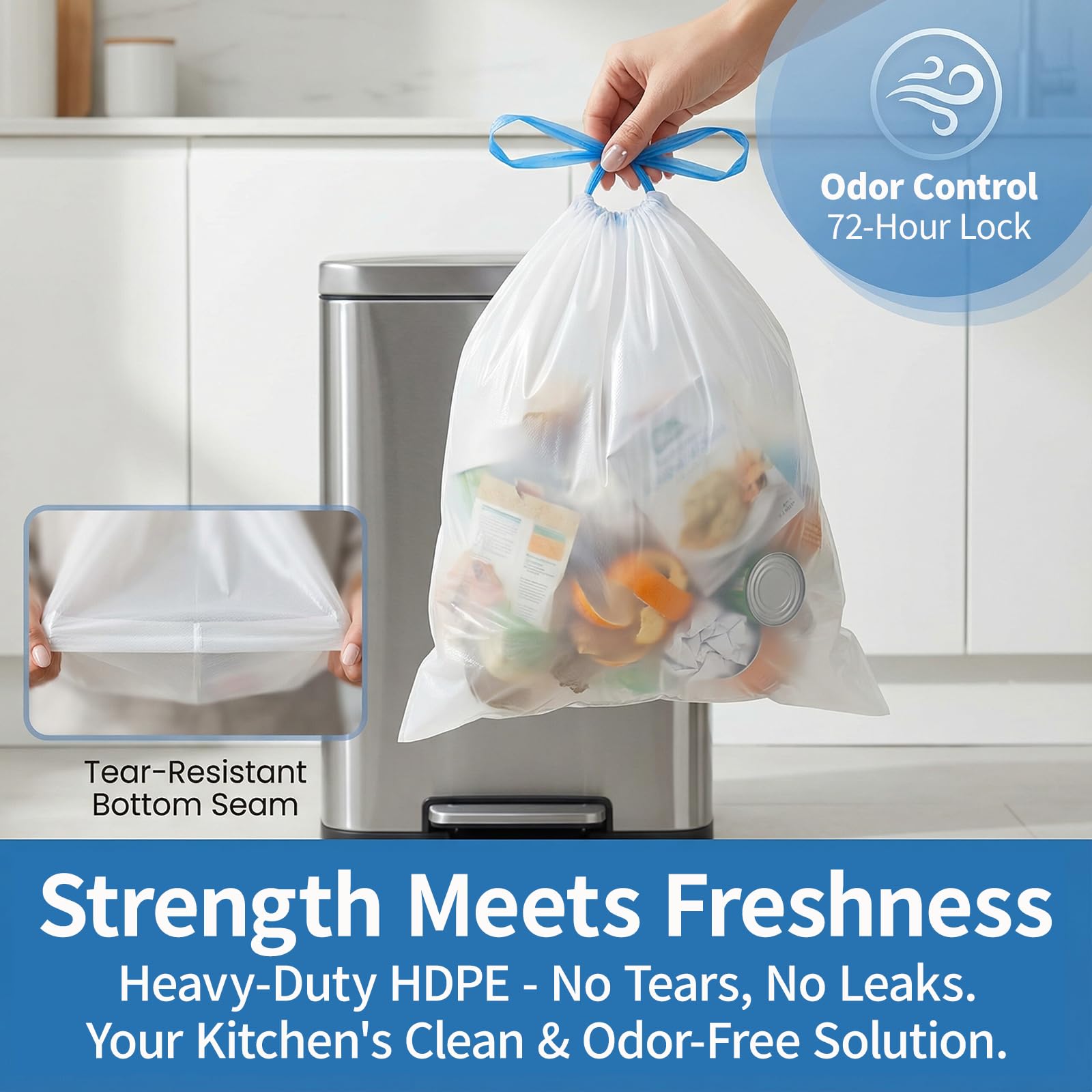 Small 2 Gallon Trash Bags Drawstring (150 Count)