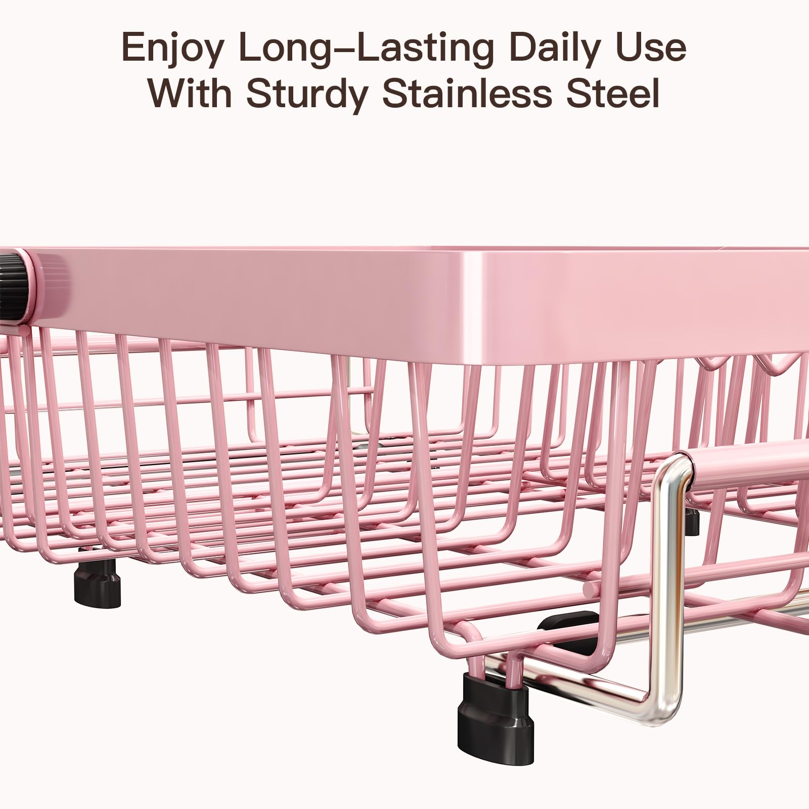 Pink Dish Drying Rack Over The Sink with Utensil Holder