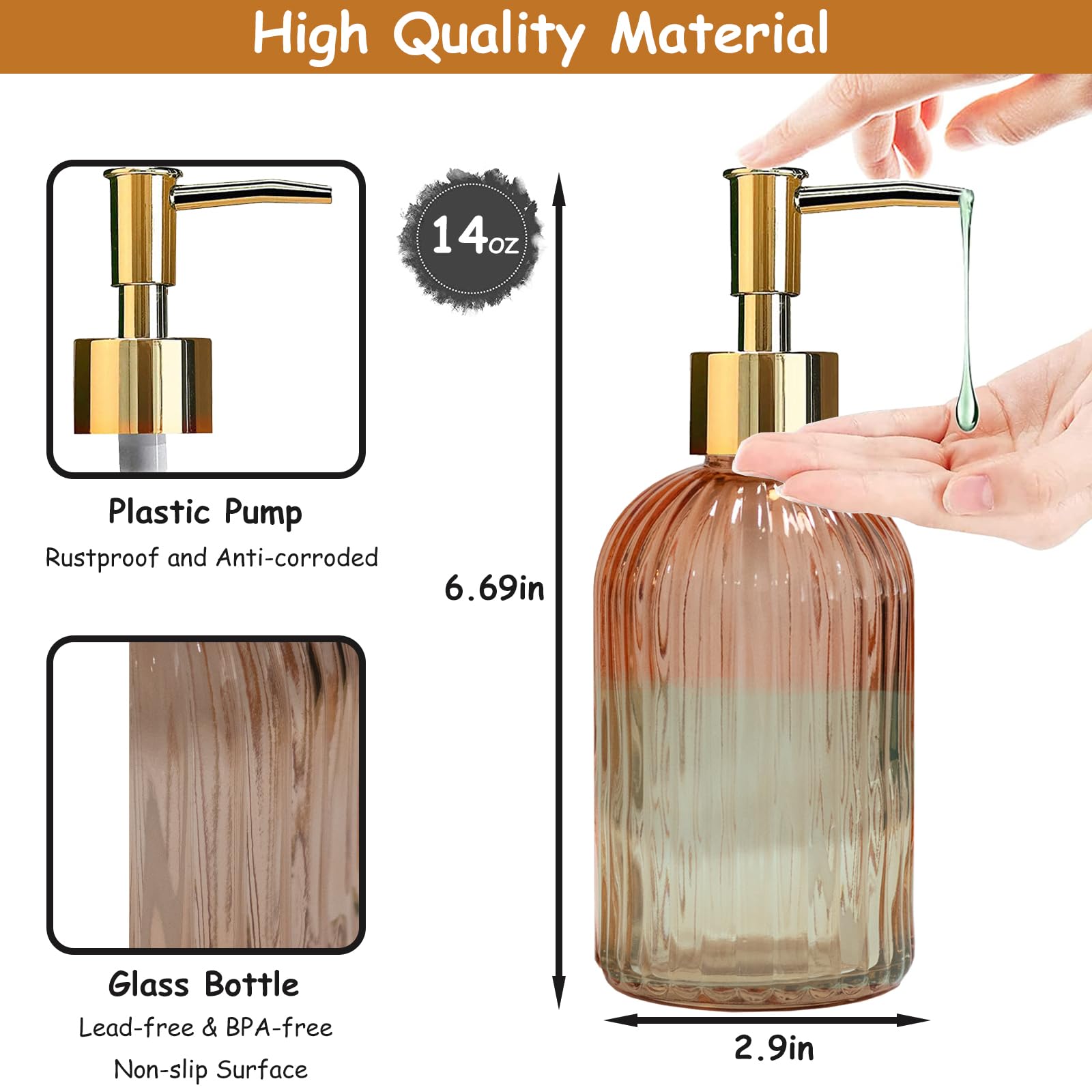 Glass Soap Dispenser with Gold Plastic Pump