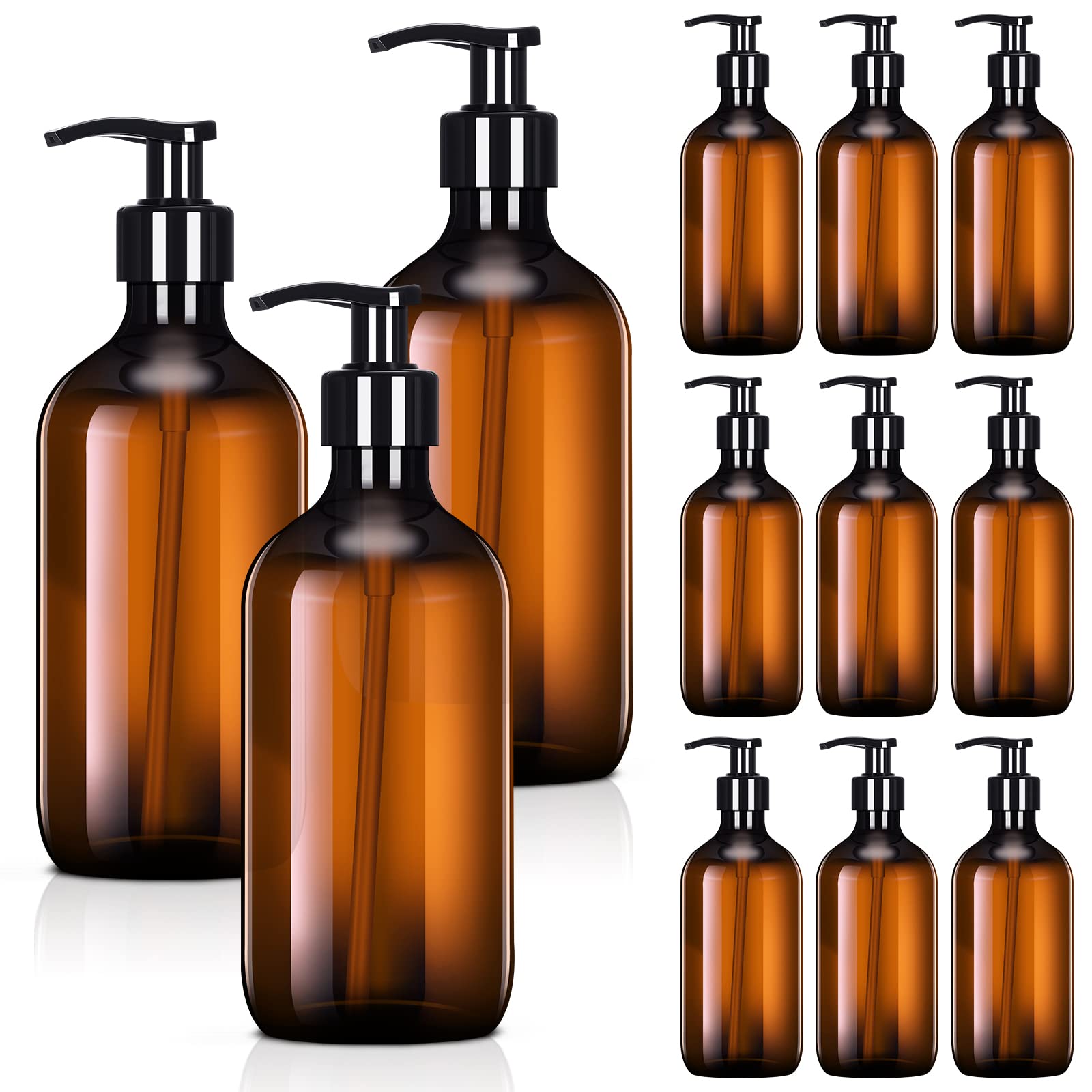 12 Pack Amber Plastic Pump Bottles Soap Dispenser (12 Count)