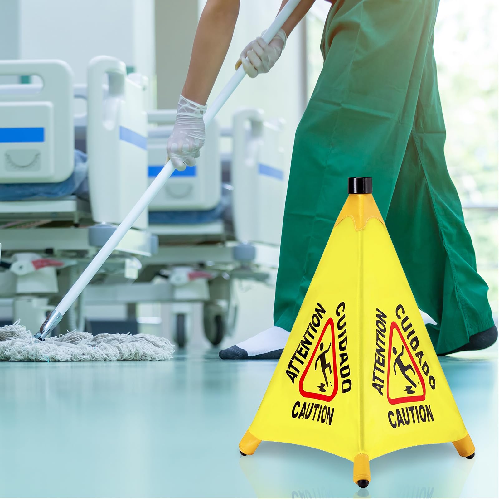 12 Pcs Pop up Wet Floor Sign with Storage Tube 20 Inch Wet Safety Signs Commercial Caution Safety Cone Pop up Caution Sign for Commercial Stores Grocery Restaurant Restroom Office Use (12 Count)