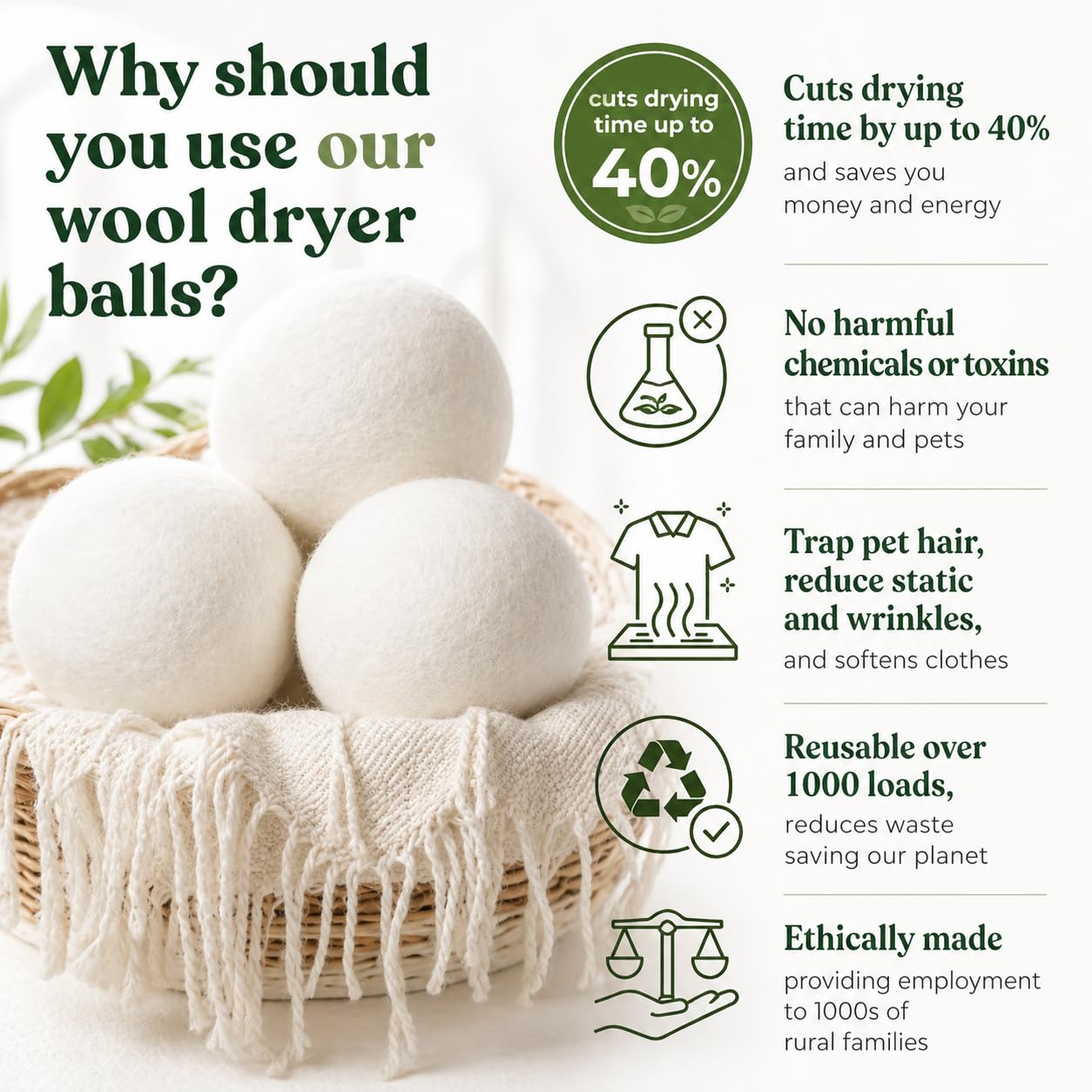 Wool Dryer Balls XL 4 (4 Count)