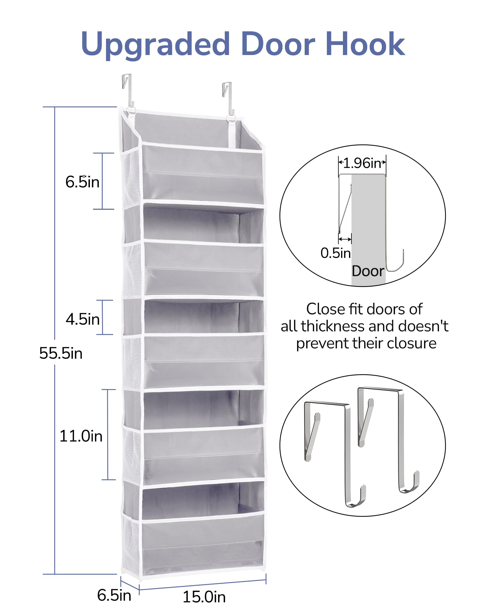 1 Pack Over Door Organizer with 5 Large Pockets 10 Mesh Side Pockets