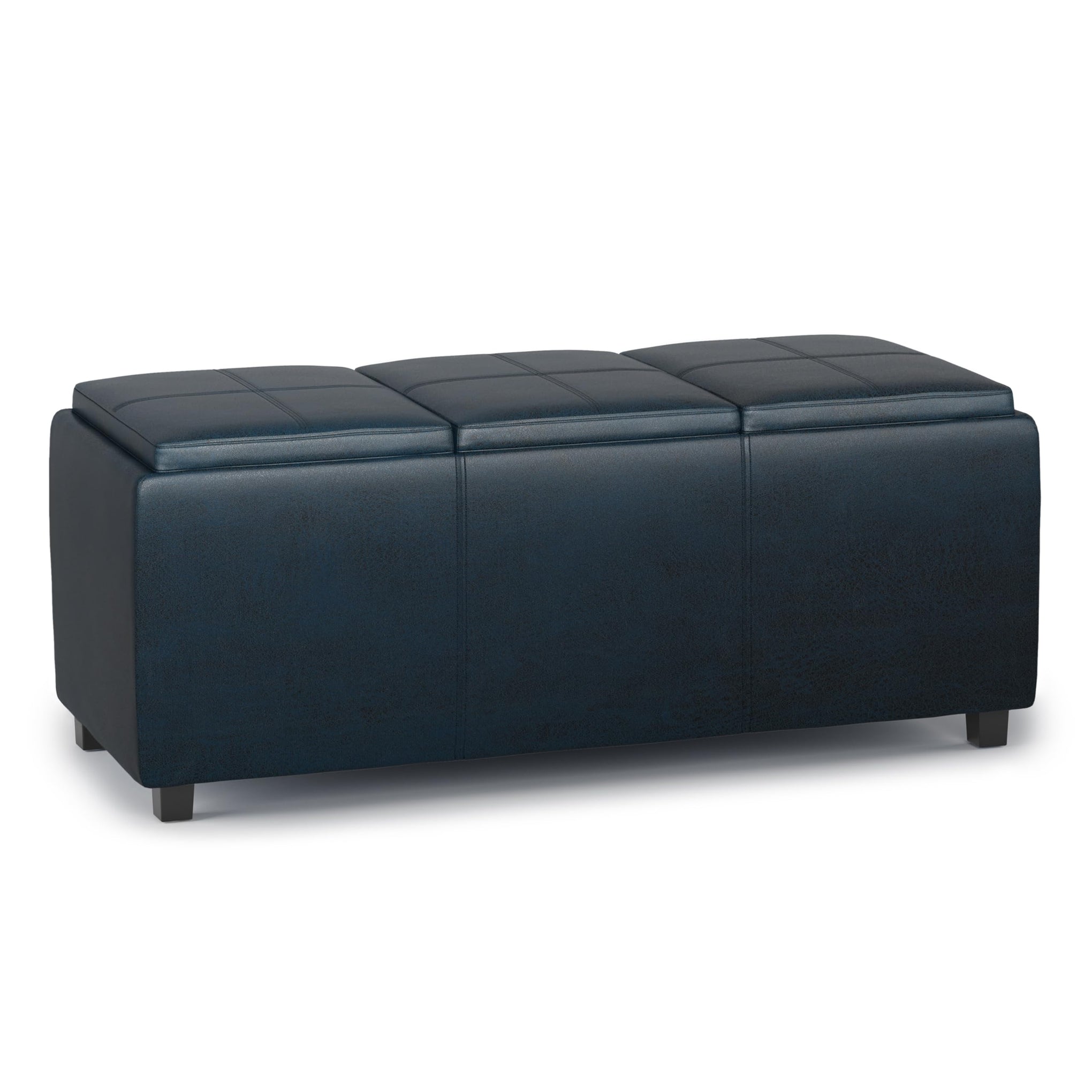 Avalon 42" Wide Vegan Leather Storage Ottoman in Dark Blue