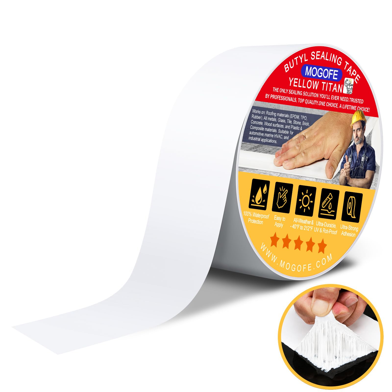 Yellow Titan RV Roof Sealant Tape White 1.5" x 50' Waterproof Tape