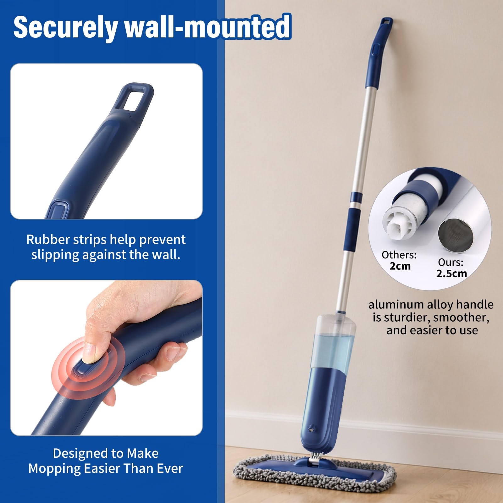PowerMop Floor Mop with 720 ml Refillable Bottle & 3 Microfiber Pads