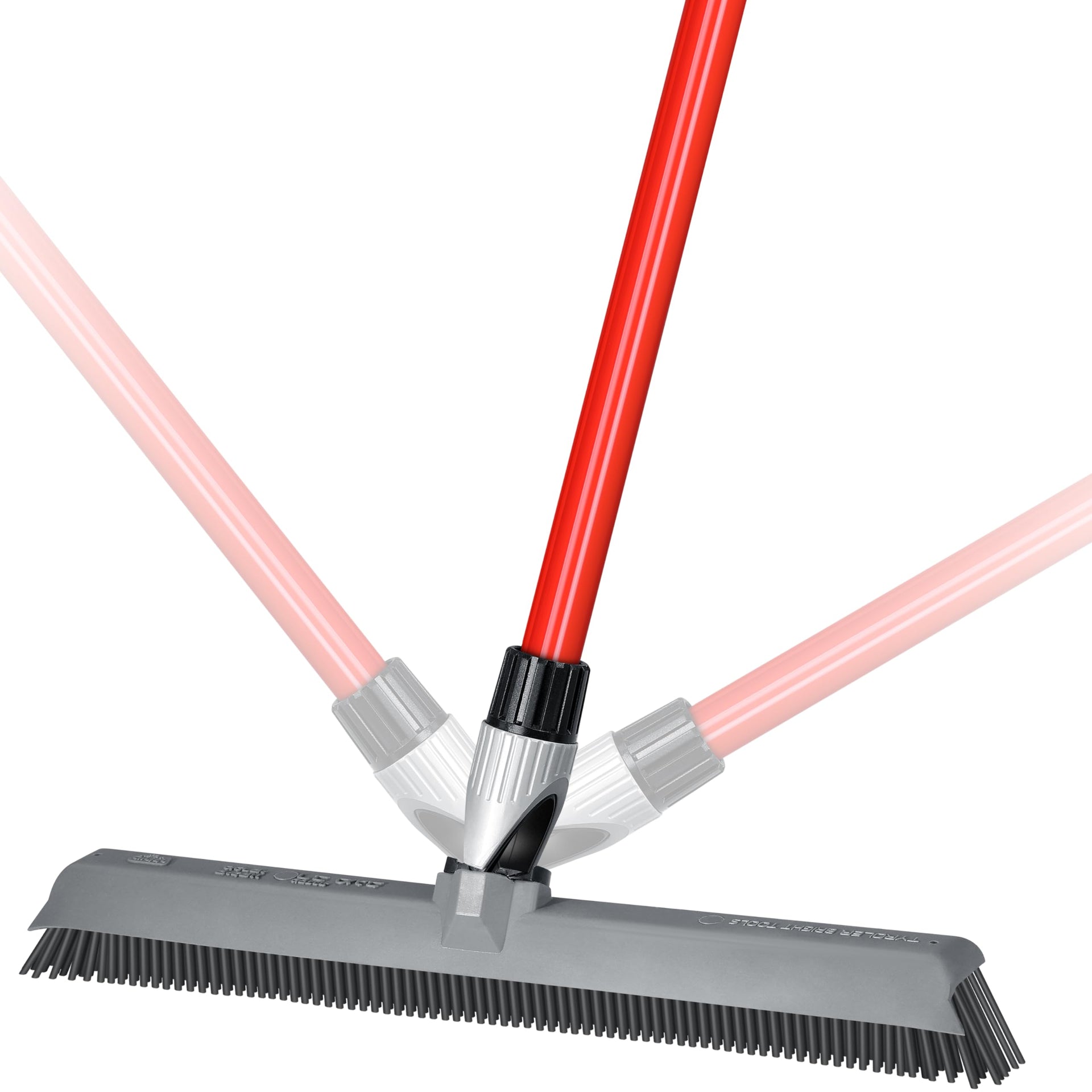 2-in-1 Silicone Rubber Broom Carpet Rake and Squeegee - Swivel Pet Hair Removal Broom - 4 Piece Handle - Slanted Side Bristles for Corners - Multipurpose Rubber Broom for Carpet, Hardwood Floor, Tile