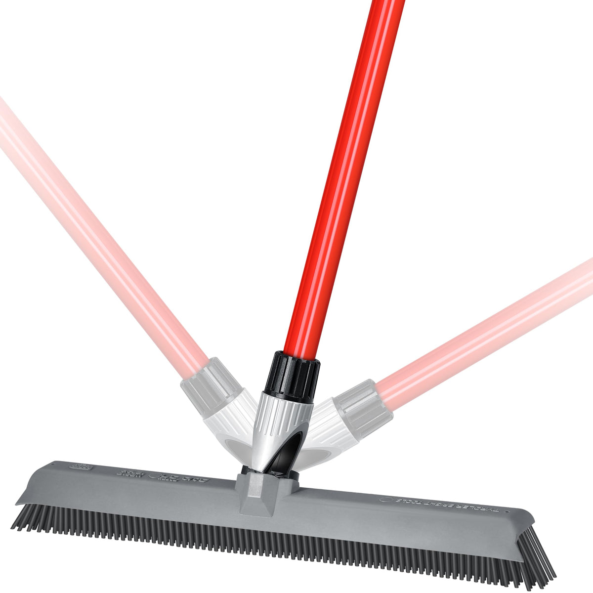 2-in-1 Silicone Rubber Broom Carpet Rake and Squeegee - Swivel Pet Hair Removal Broom - 4 Piece Handle - Slanted Side Bristles for Corners - Multipurpose Rubber Broom for Carpet, Hardwood Floor, Tile