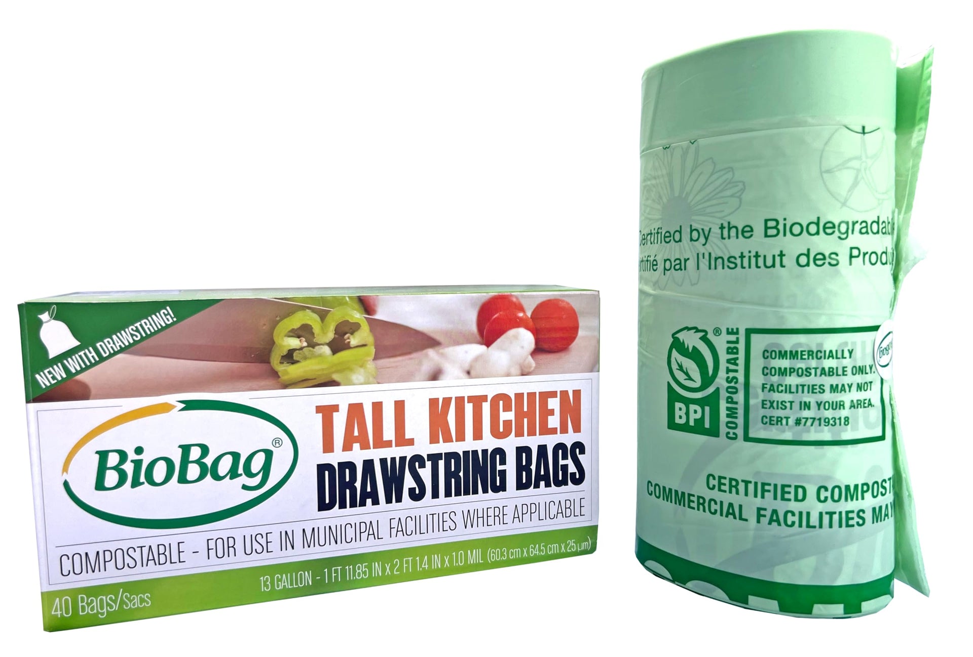 13 Gallon Compostable Drawstring Trash Bags by BioBag (40 Count)