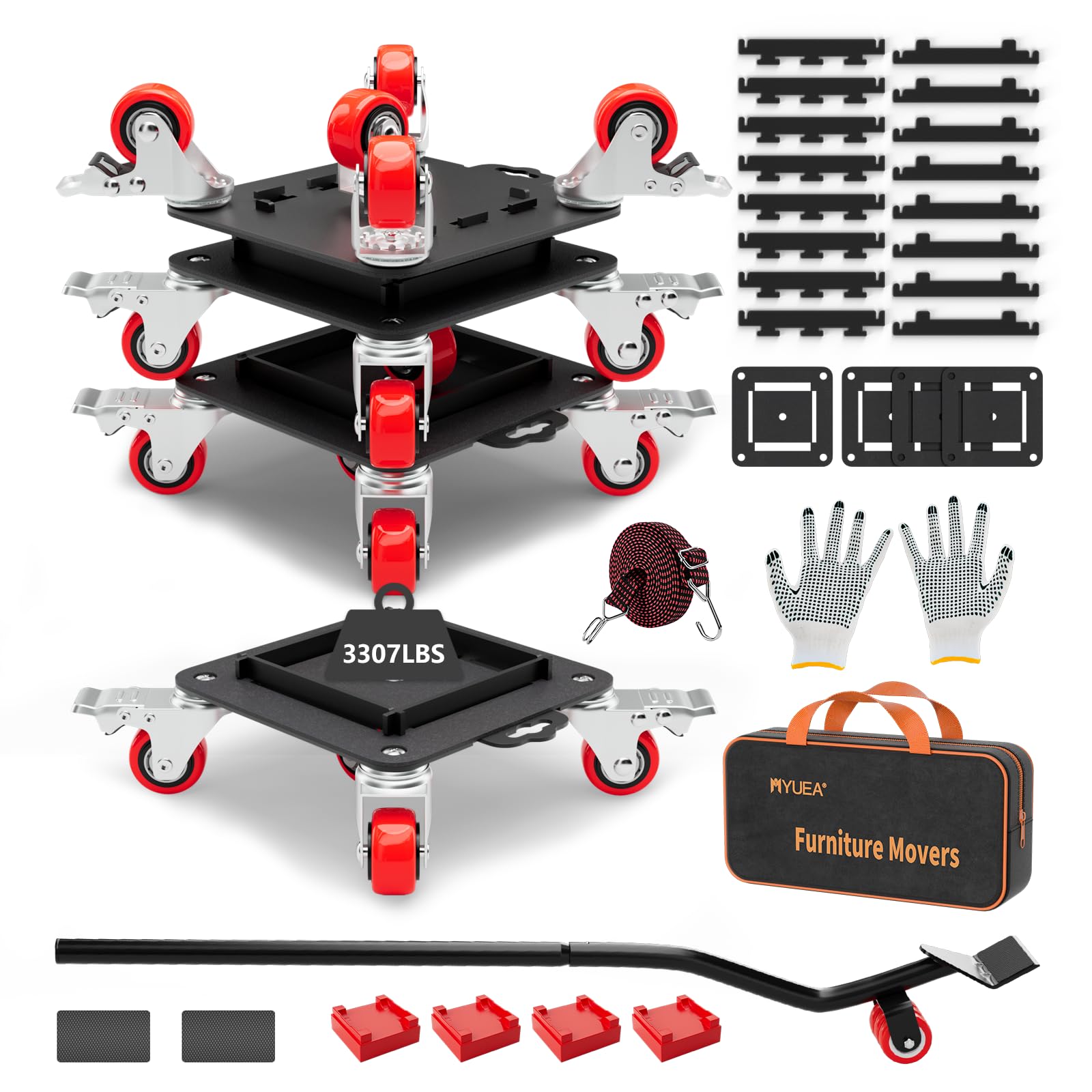 Furniture Dolly 5 Wheels Heavy Duty with Removable Side Guards