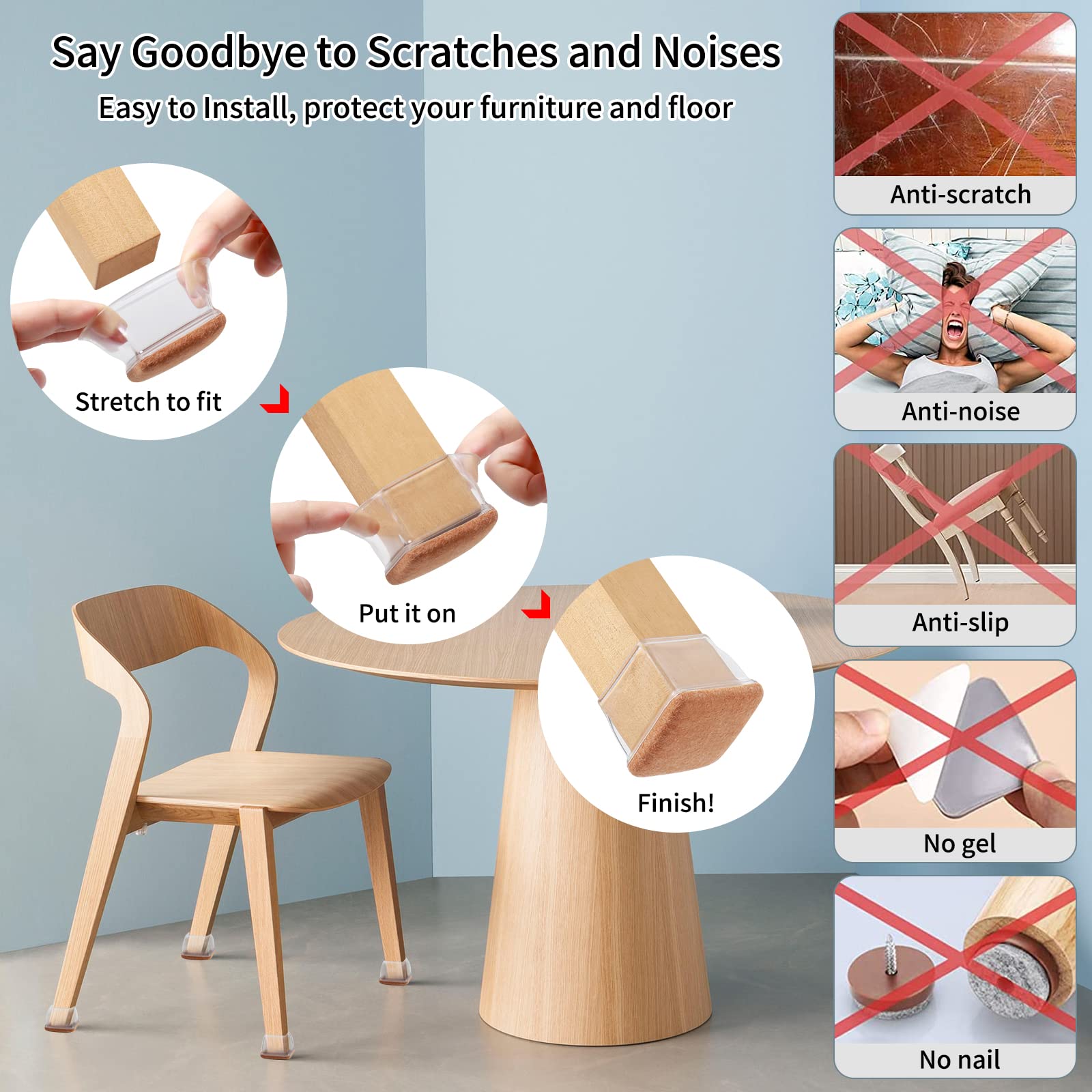 8 Pcs Extra Large Square Chair Leg Floor Protectors (8 Count)