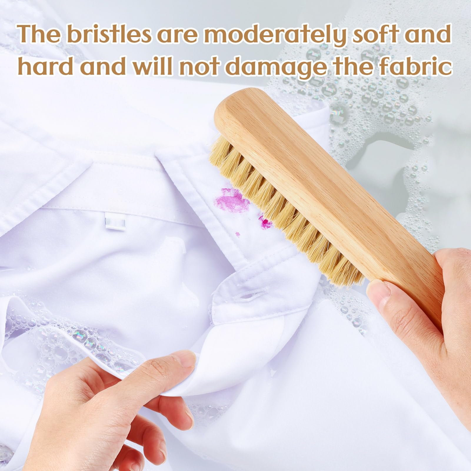 3 Pcs Wood Laundry Stain Brush Stain Remover Brushes with Boar Bristle Small Stain Brush for Clothes for Scrubbing Stains from Furniture Fabric Leather (3 Count)