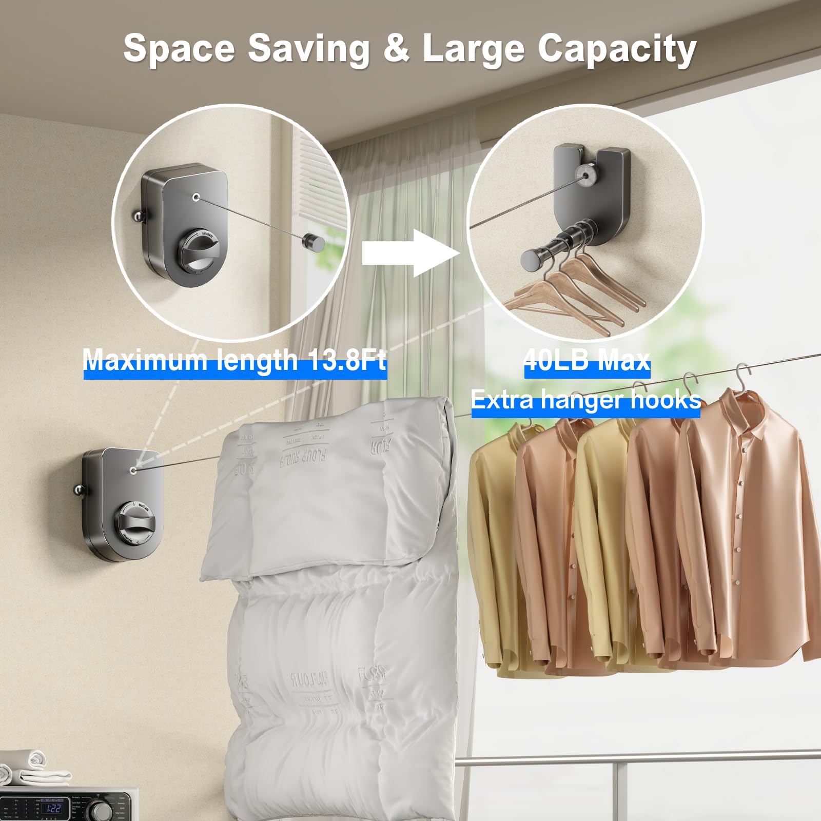 Retractable Clothesline Indoor (13.8 Foot)