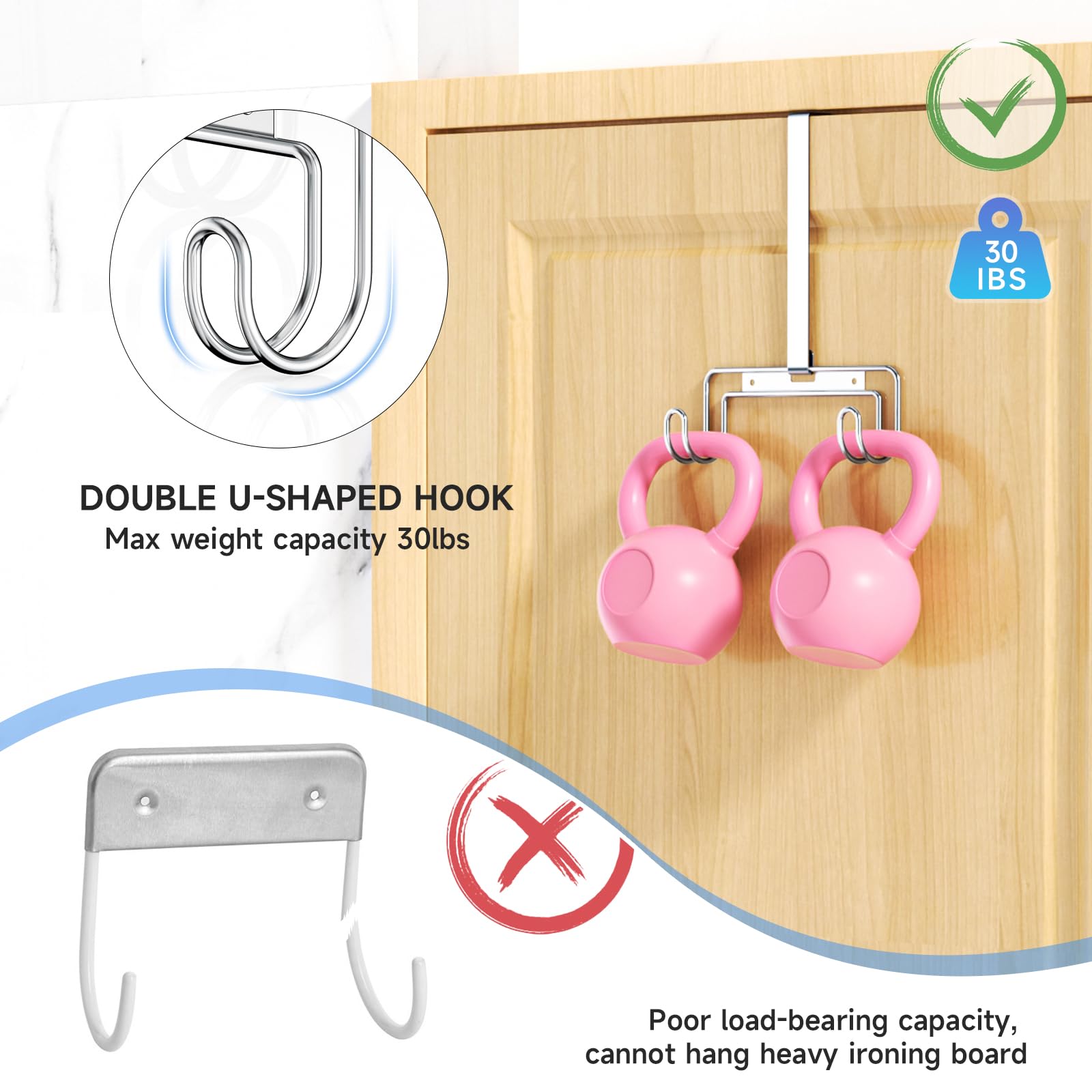 Over The Door & Wall Mount Ironing Board Hanger with Removable Hook