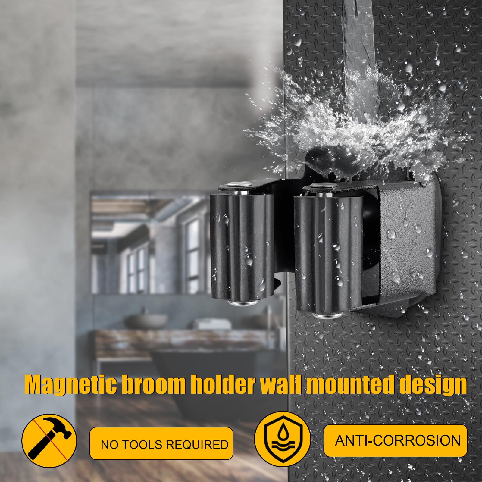 Upgraded Magnetic Broom and Mop Holder Wall Mount (4 Count)