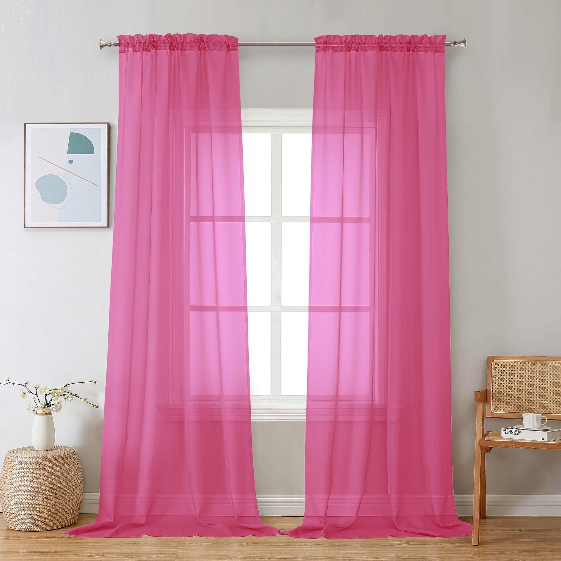 Hot Pink Sheer Curtains 96 inches Long 2 Panels (2 Count)