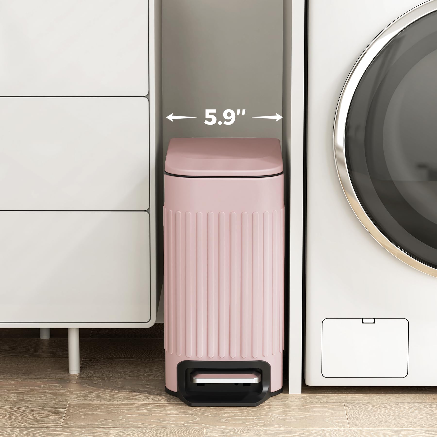 Slim Bathroom Trash Can with Lid Soft Close & Pedal